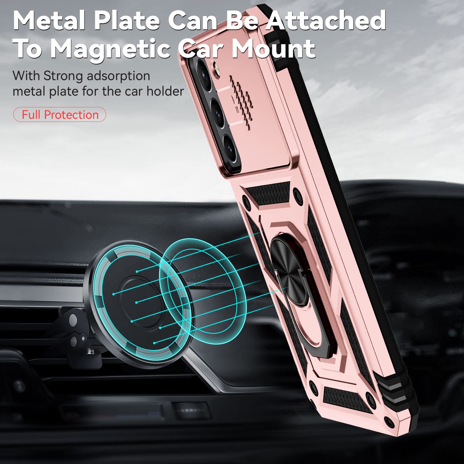 Sunstory For Samsung Galaxy S22 Plus 5G Case With Hd Screen Protector & Slide Camera Cover & Rotated Ring Kickstand, [Military G