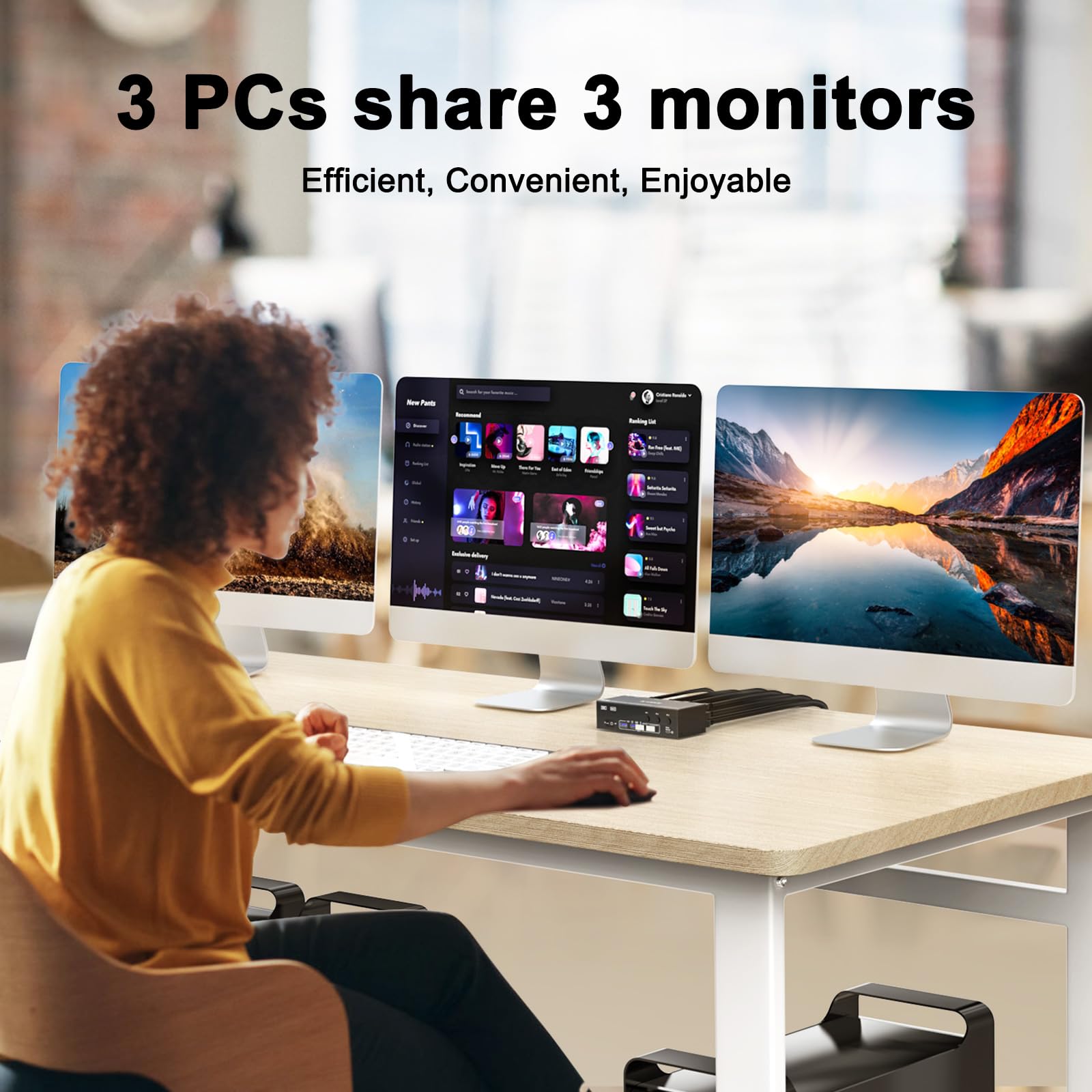 Kvm Switch 3 Monitors 3 Computers 8K@60Hz 4K@144Hz, Camgeet Hdmi+2 Displayport Kvm Switch Triple Monitor For 3 Computer Share 3