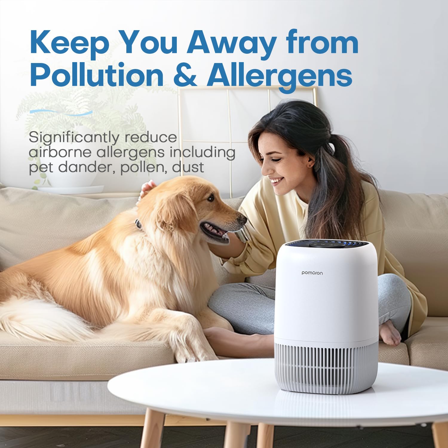 Pomoron Air Purifiers For Bedroom Home, Air Filter Cleaner With Fragrance Sponge, H13 True Hepa Filter For Smoke, Allergies, Pol