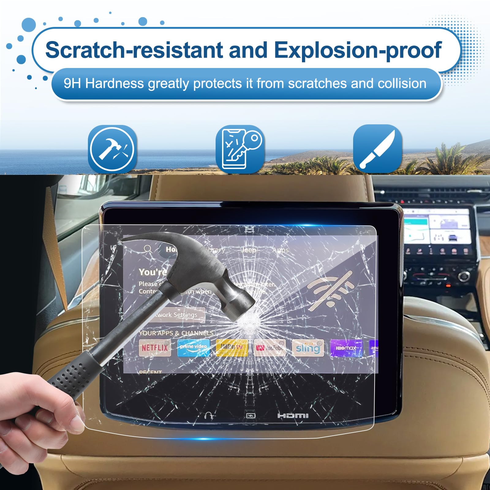 (2Pack) Coleya 2022 2023 2024 Grand Cherokee L (Rear) Screen Protector For Jeep Grand Cherokee L 10.1 Inch Rear Seat Entertainme