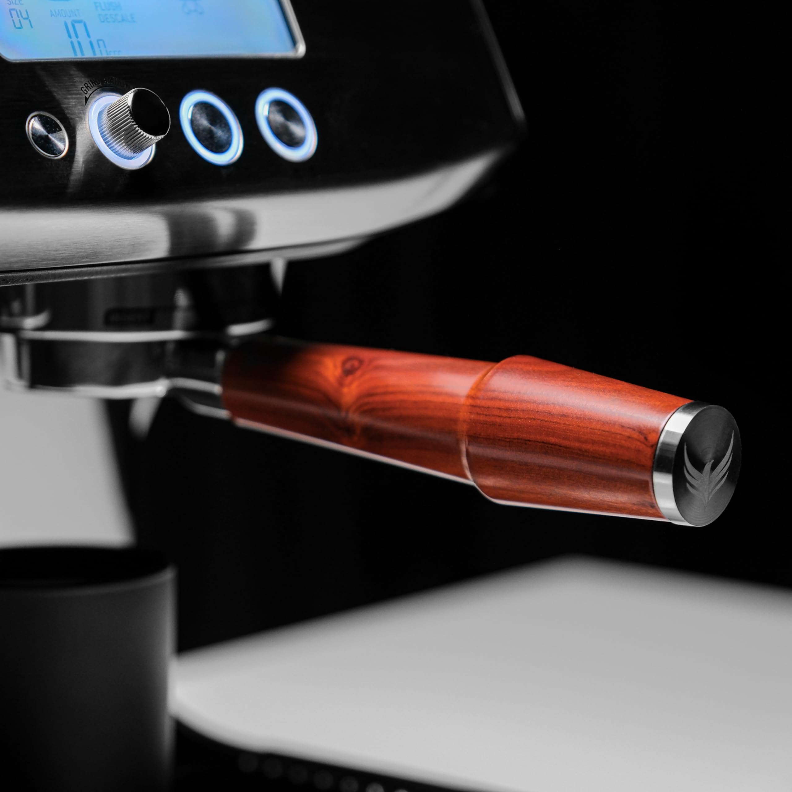 Knodos Bottomless Portafilter For 58Mm Breville Dual Boiler Espresso Machines 2 Ears   Rosewood Handle & Double Shot Filter Bask