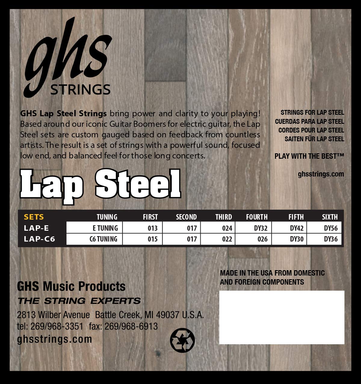 Ghs Strings E Lap Steel Strings (Lap E), 3 Sets Of Lap E