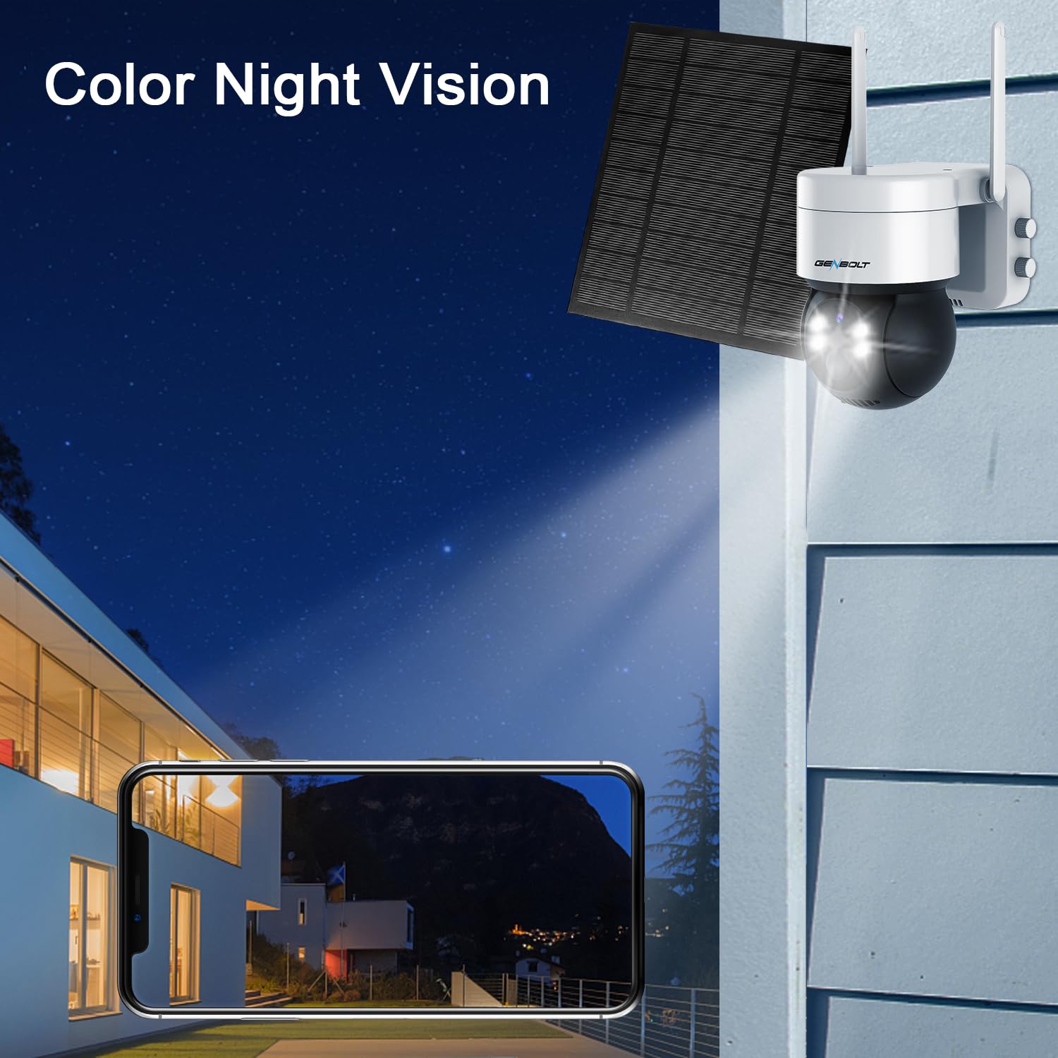 Genbolt Solar Security Camera Wireless Outdoor, Battery Operated Ptz Wifi Camera 4W 7800Mah Rechargeable Floodlight Home Surveil