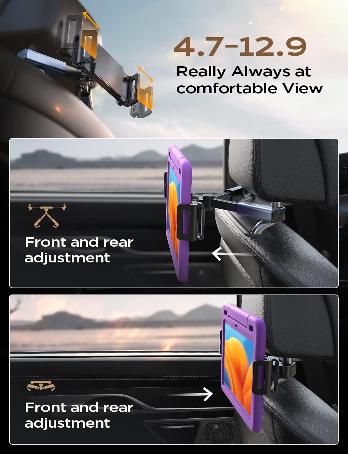 Lisen Tablet Ipad Holder For Car Mount Headrest Must Have, Ipad Car Holder Back Seat Travel Accessories Long Road Trip Essential