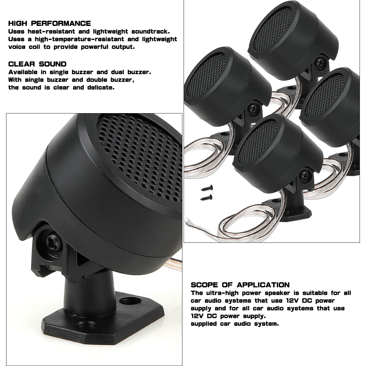 Anronch 4 Pcs 500W Dome Tweeters Car Speaker, Tp 006A High Power Stereo Car Tweeter Mini Dome Tweeter Speakers Surface Mounting