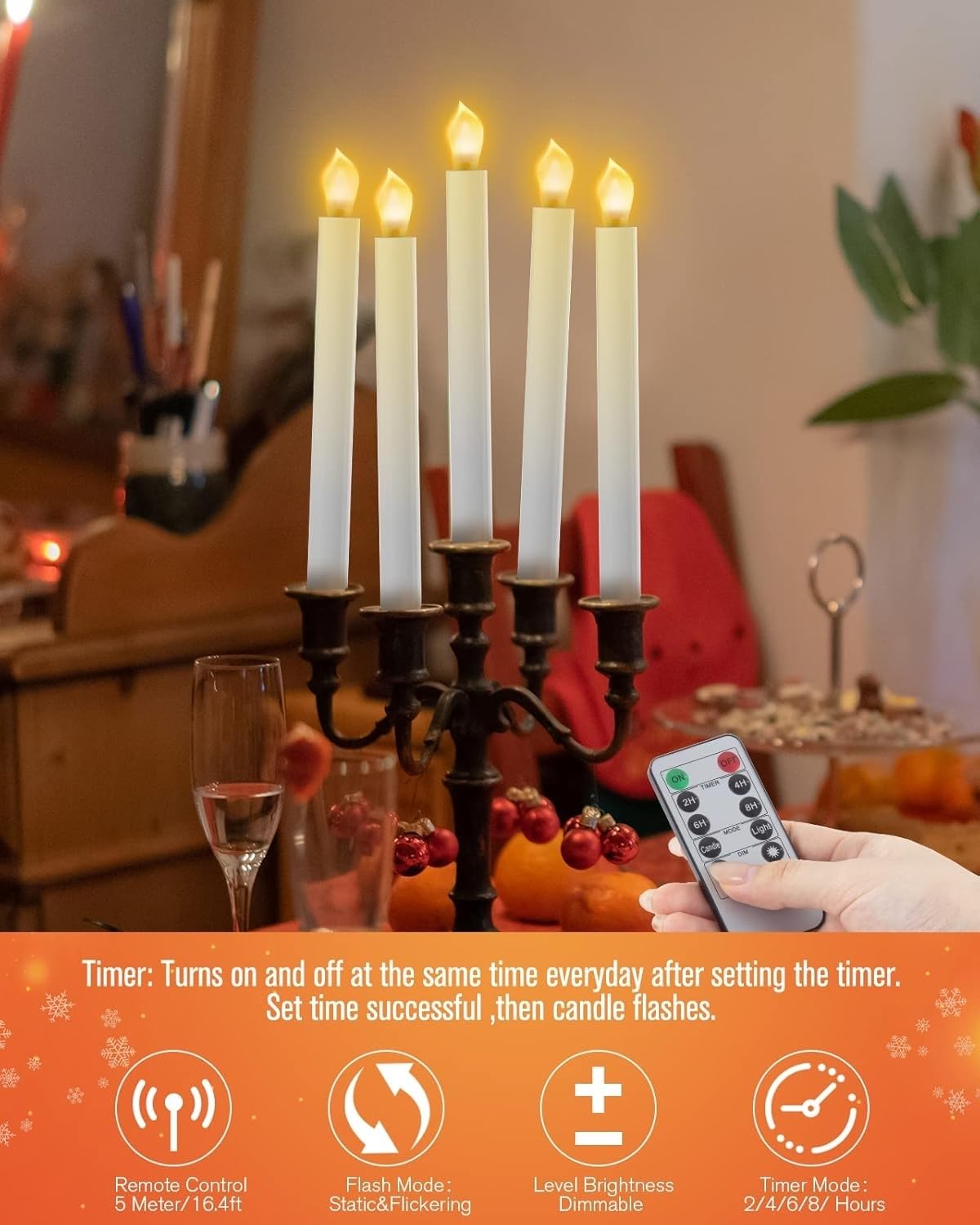 Ronxs Led Window Candles With Timer, Flickering Flameless Taper Candles With Remote, Battery Operated, Indoor Christmas Decorati