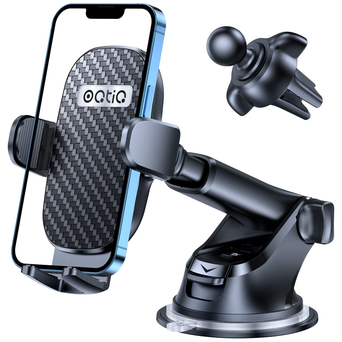 Oqtiq Easy One Pull Push Telescopic Arm Dashboard & Windshield & Vent Universal Suction Cup Car Phone Holder For All Cellphones(4 6.8')  H6 Carbon Fiber Style