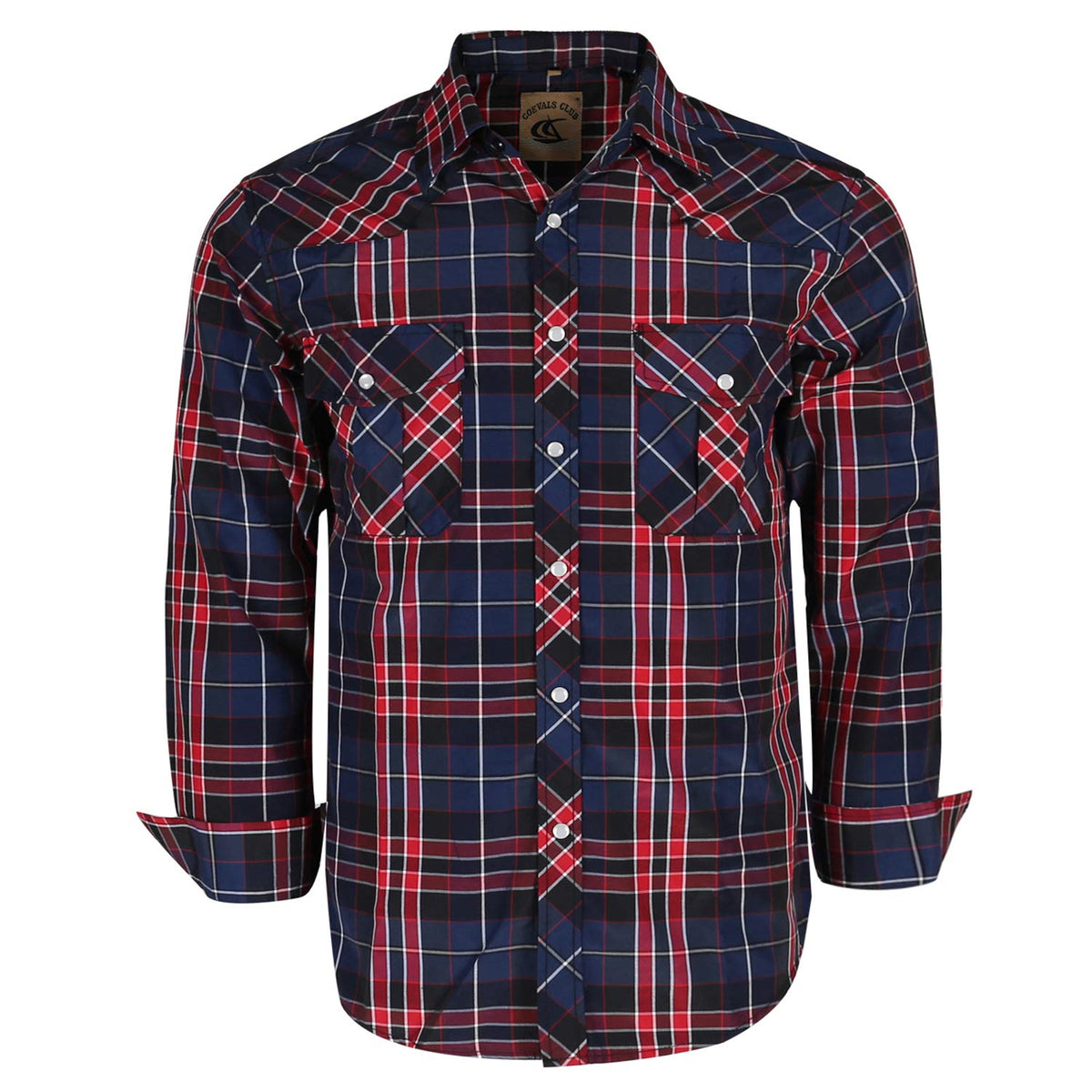 Coevals Club Mens Western Cowboy Long Sleeve Pearl Snap Casual Plaid Work Shirts (Red  Black 12 M)