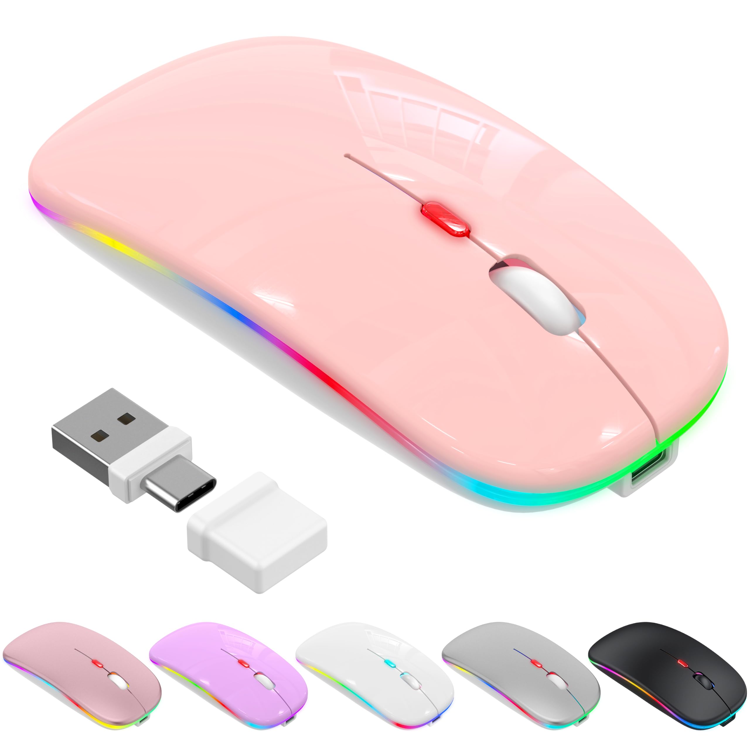 LED Bluetooth Wireless Mouse for MacBook Air Mac Pro Laptop iPadBaby Pink