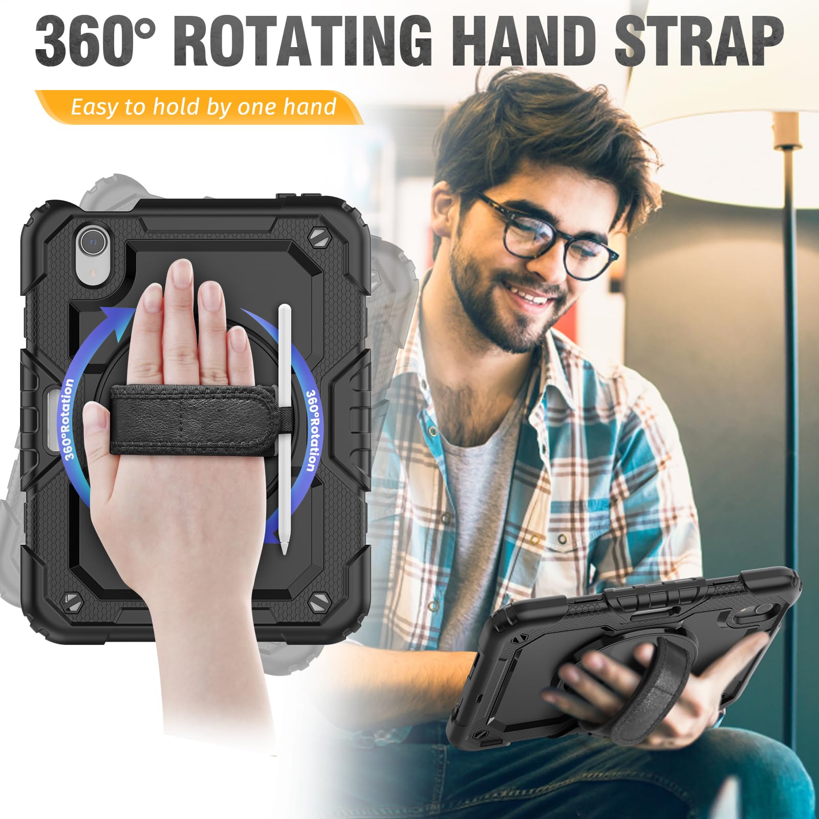 Hxcaseac Case For Ipad Mini 7 (A17 Pro 2024) / Mini 6 8.3 Inch, Shockproof Design With Pencil Holder/Screen Protector/Hand Strap