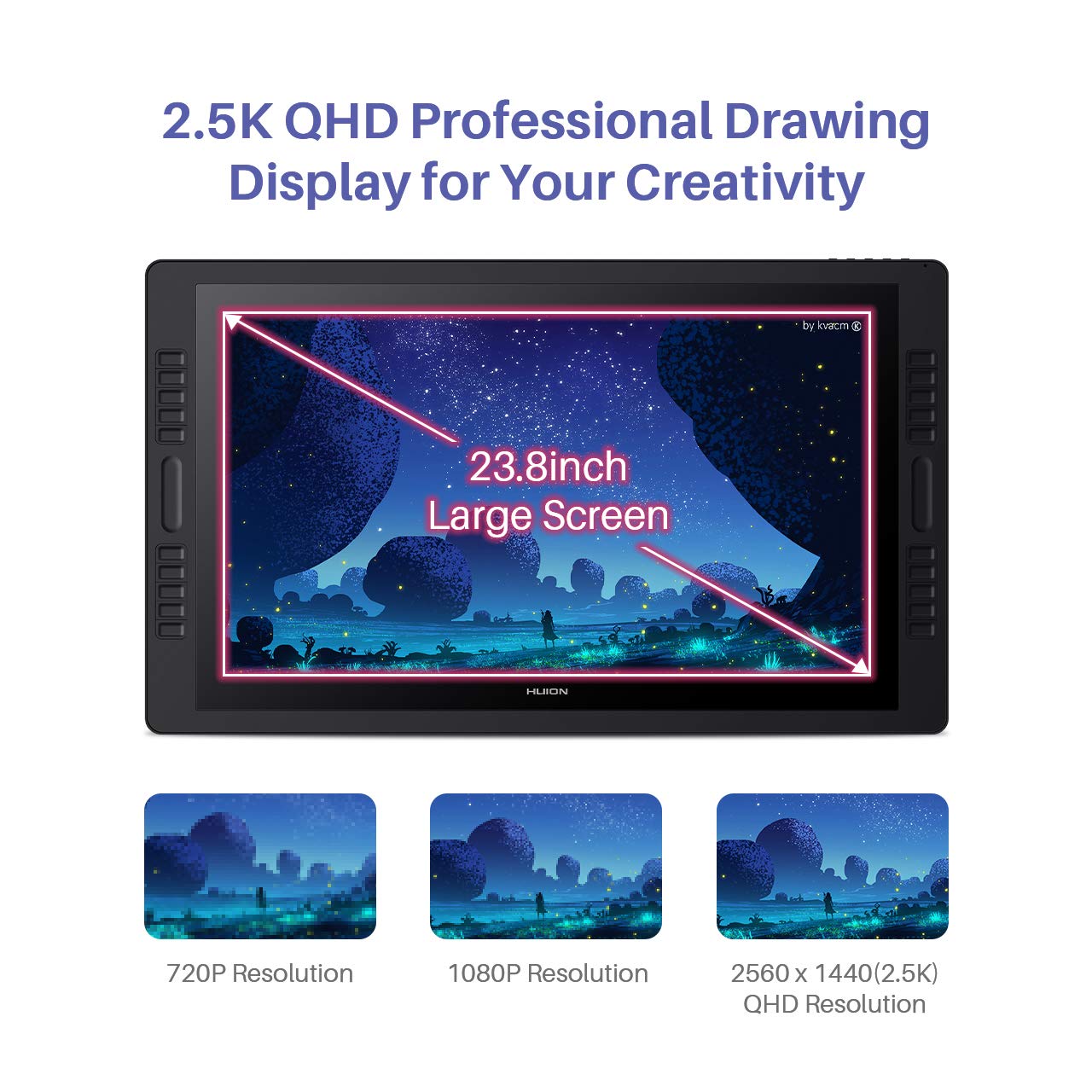 Huion Kamvas Pro 24 2.5K Qhd Drawing Tablet With Screen, Full Laminated Anti-Glare Glass Drawing Monitor With Battery-Free Stylu