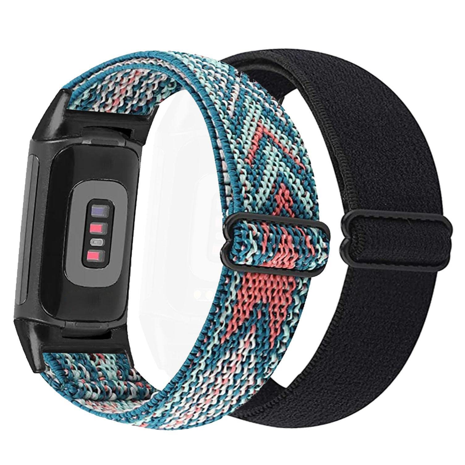 Abanen 2 Pack Elastic Bands For Fitbit Charge 6 / Charge 5, Soft Nylon Stretchy Embroidery Loop Breathable Wristband Strap With