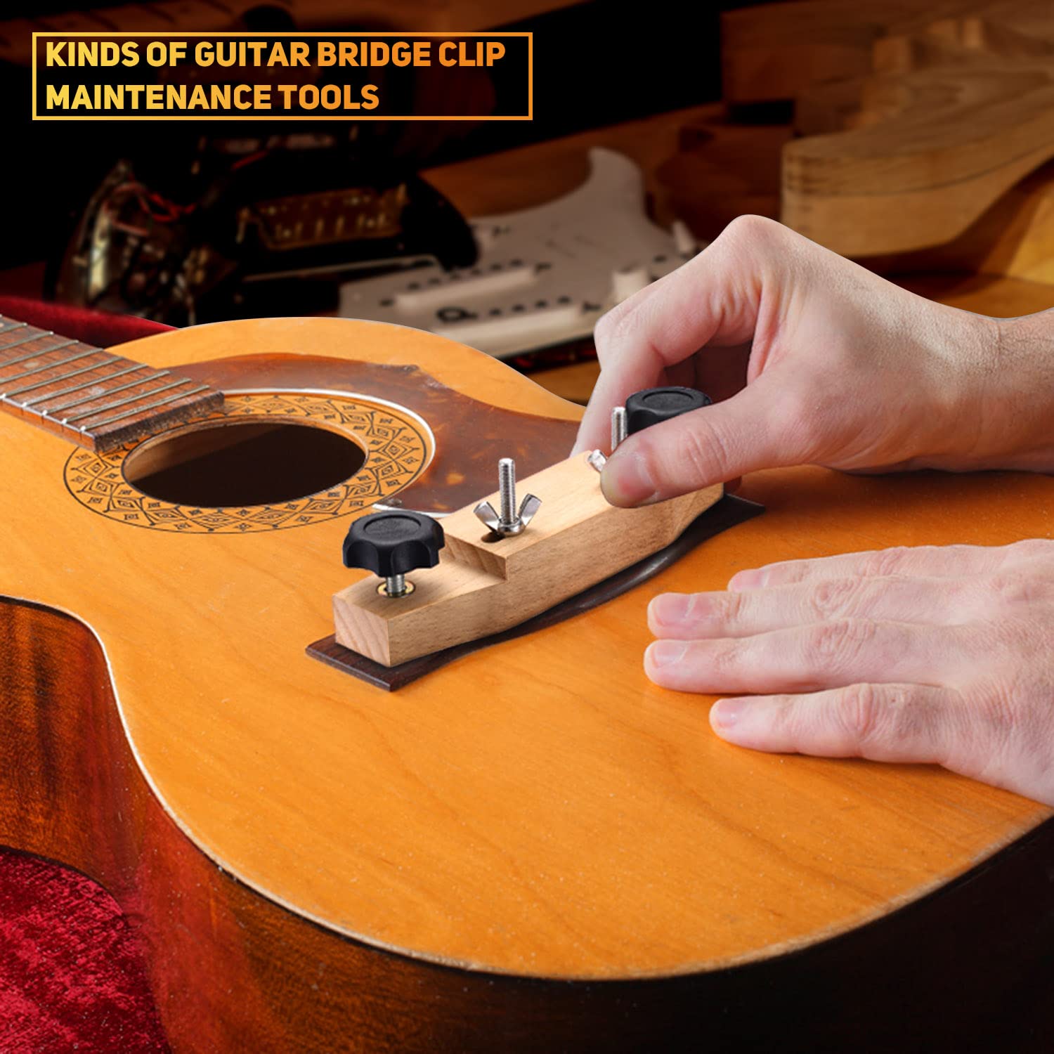 Facmogu Solid Maple Guitar Bridge Clamp, Entry Level Bridge Clamp Acoustic Luthier Tools With Cork Gasket & L Wrench, Wooden Gui