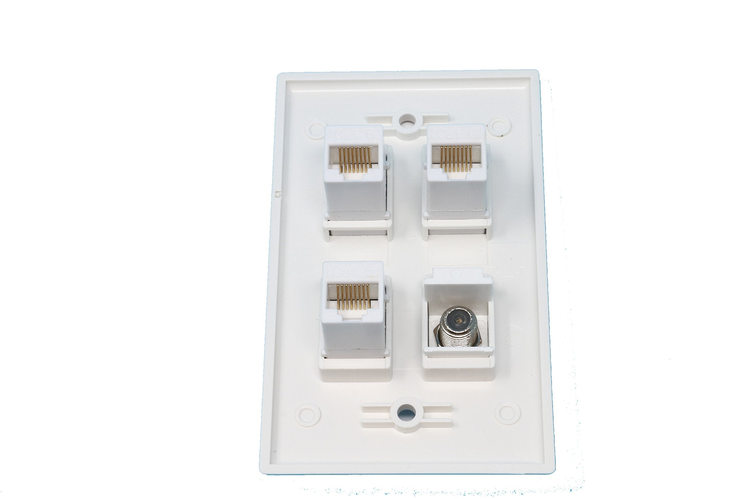 Riteav 1 Port Coax Cable Tv  F Type 3 Port Cat6 Ethernet Wall Plate   White