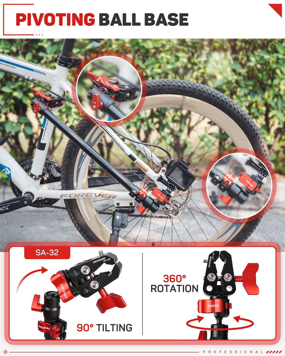 Ifootage 32'' Camera Support Arm, Spider Crab Telescoping Support Rod With Jaw Clamp & Ball Head, Tripod Support Arm For Stabili