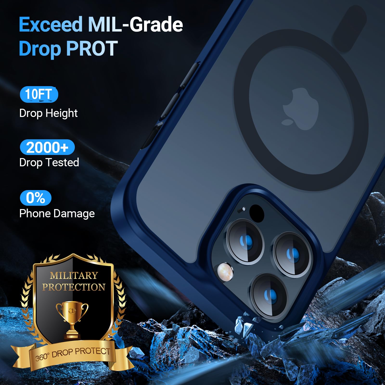 Torras Magnetic Designed For Iphone 13 Pro Max Case, [Military Grade Drop Tested] [Compatible With Magsafe] Shockproof Transluce