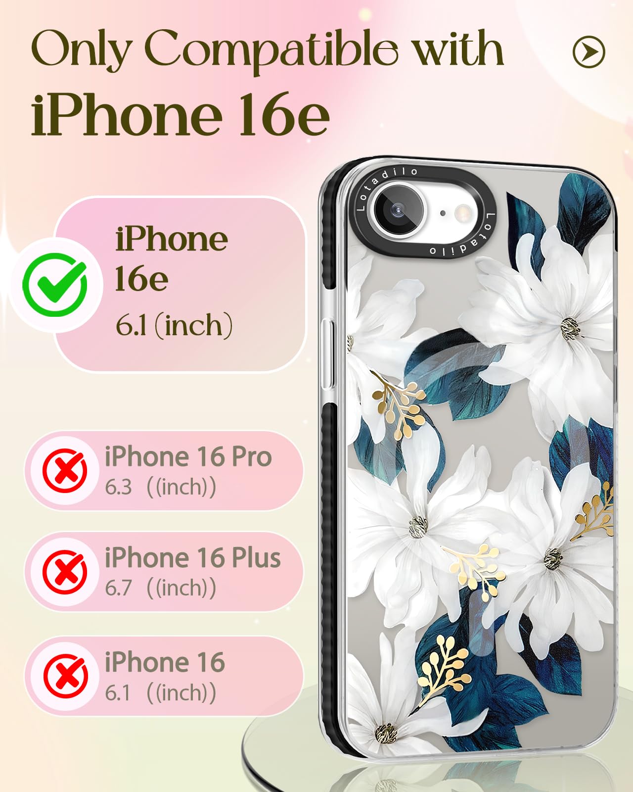 Lotadilo Cute Case For Iphone 16E For Women Girls - Funny Blue Flower Design Compatible With Magsafe Magnetic Ring Holder Kickst