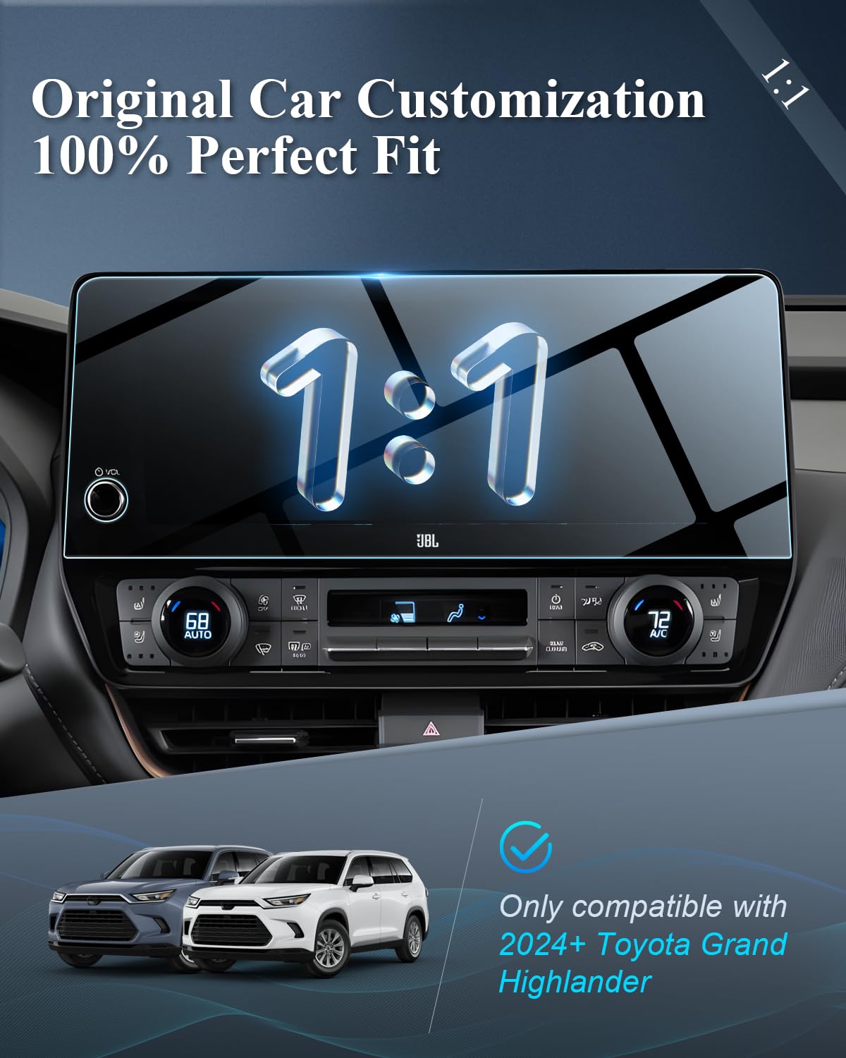 Bibibo For 2024 2025 Toyota Grand Highlander Screen Protector 2024 2025 Toyota Grand Highlander Xle/Limited/Platinum 12.3 Inch Display,2024 Grand Highlander Radio Tempered Glass Screen Protector 2024 2025 Grand Highlander