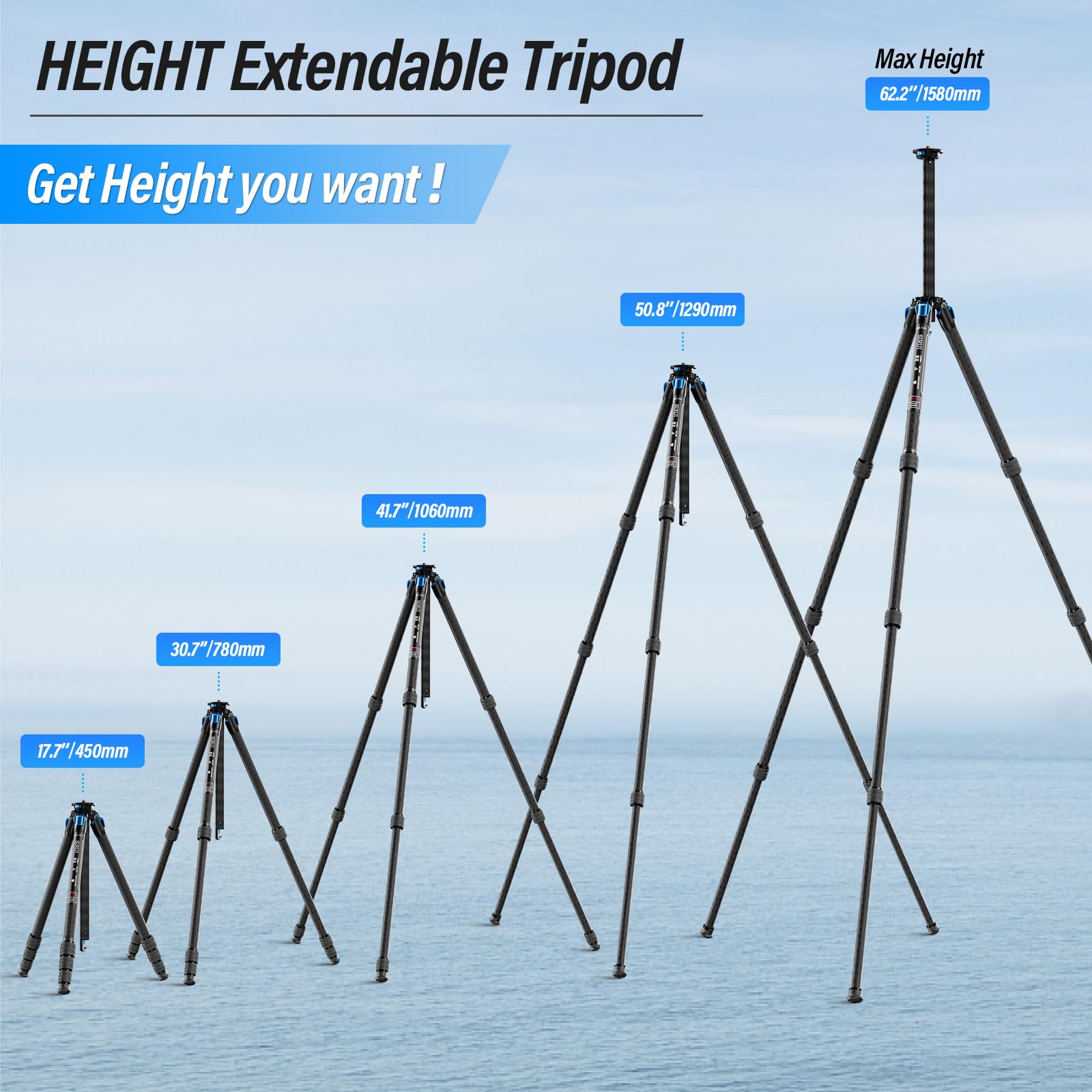 Sirui Am 124 Carbon Fiber Tripod With Triangular Center Column, 62.6' Compact Traveltripod For Camera, 4 Sections, Waterproof Twist Lock, Load 26.5Lbs