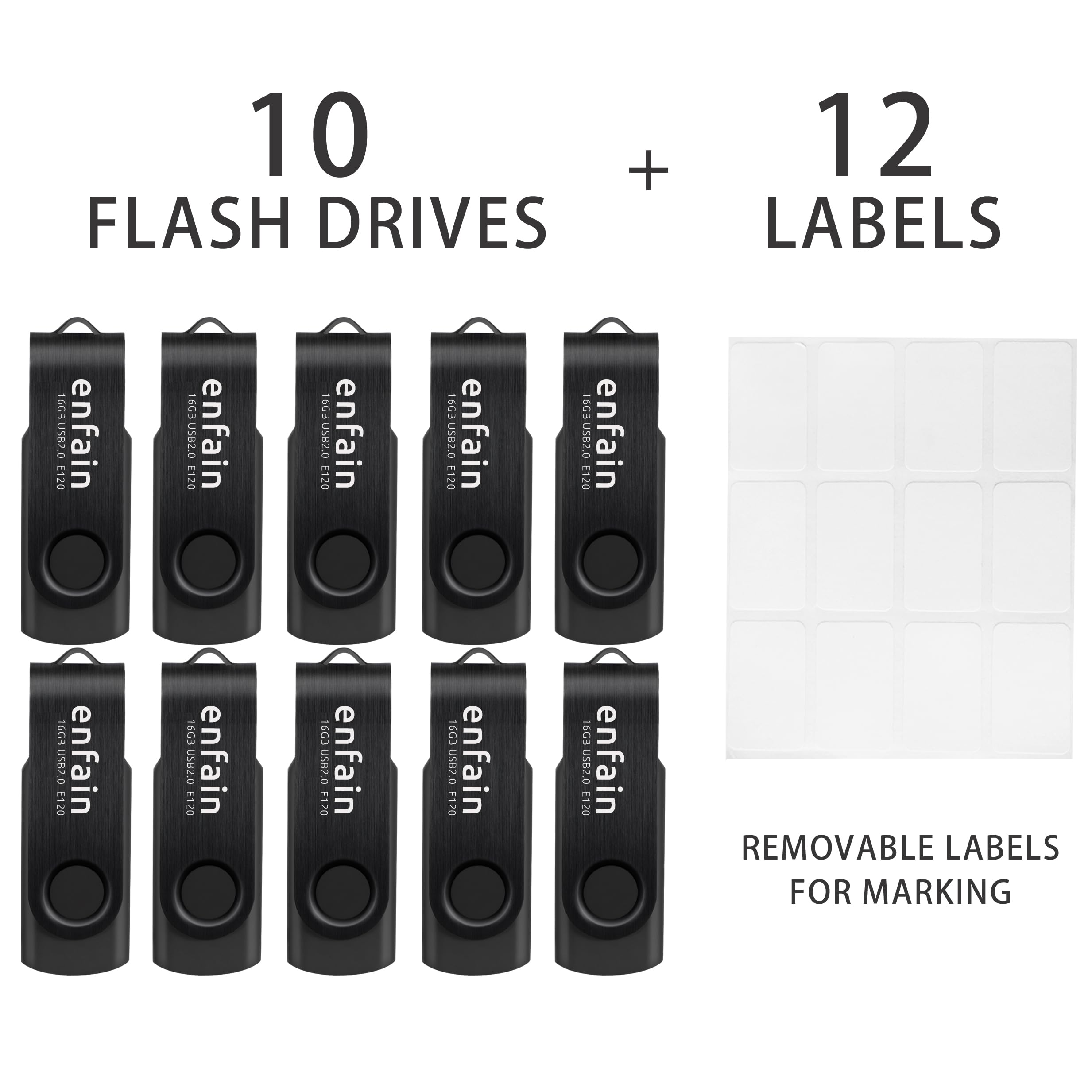 Enfain 10 Pack Of 32Gb Usb 3.0 Flash Drives Write Speed Up To 25Mb/S Read Speed Up To 90Mb/S (All Black)