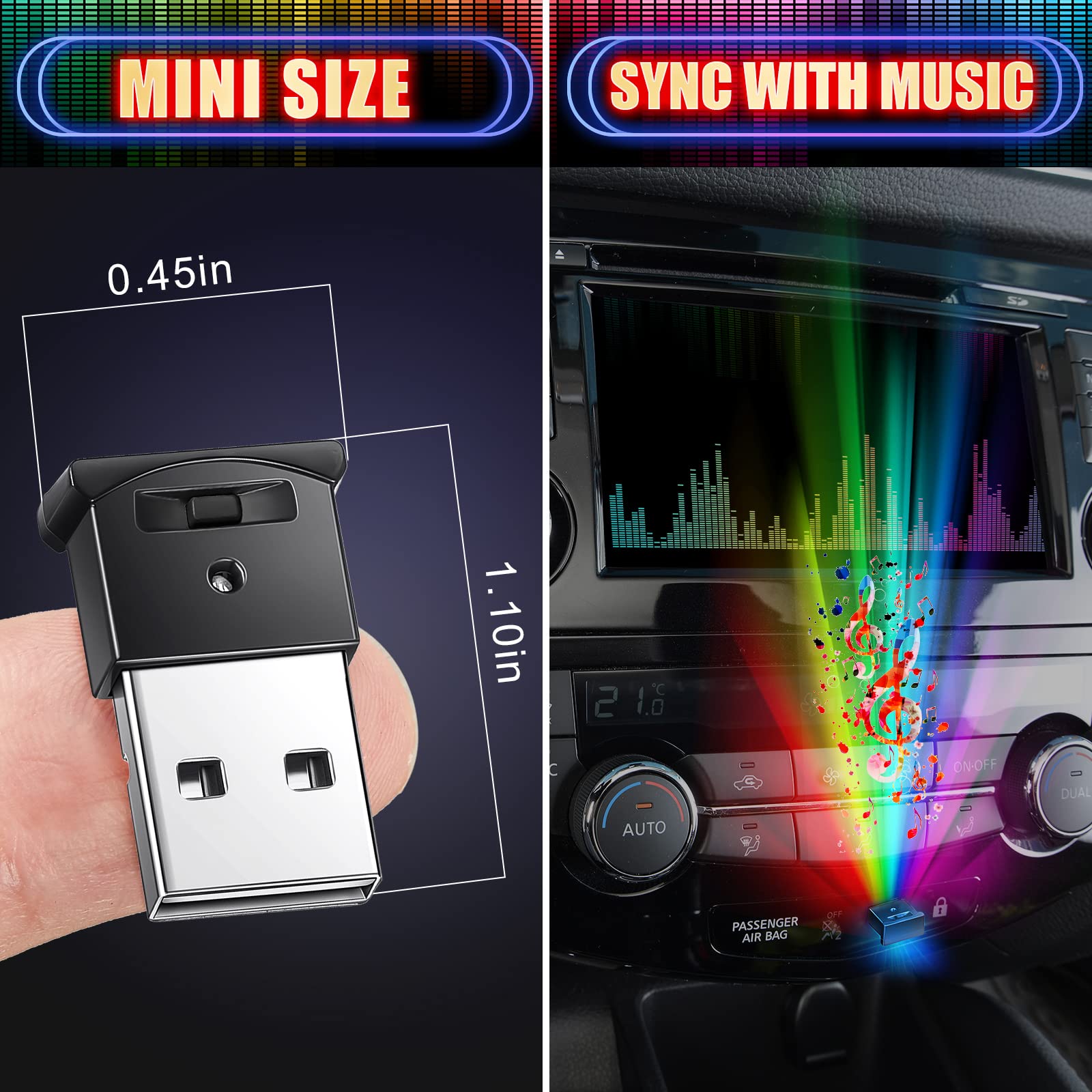 Tallew 4 Pcs Mini Usb Led Light Car Led Interior Lighting Music Sync Usb Car Light Dc 5V Usb Smart Light Atmosphere Light Night