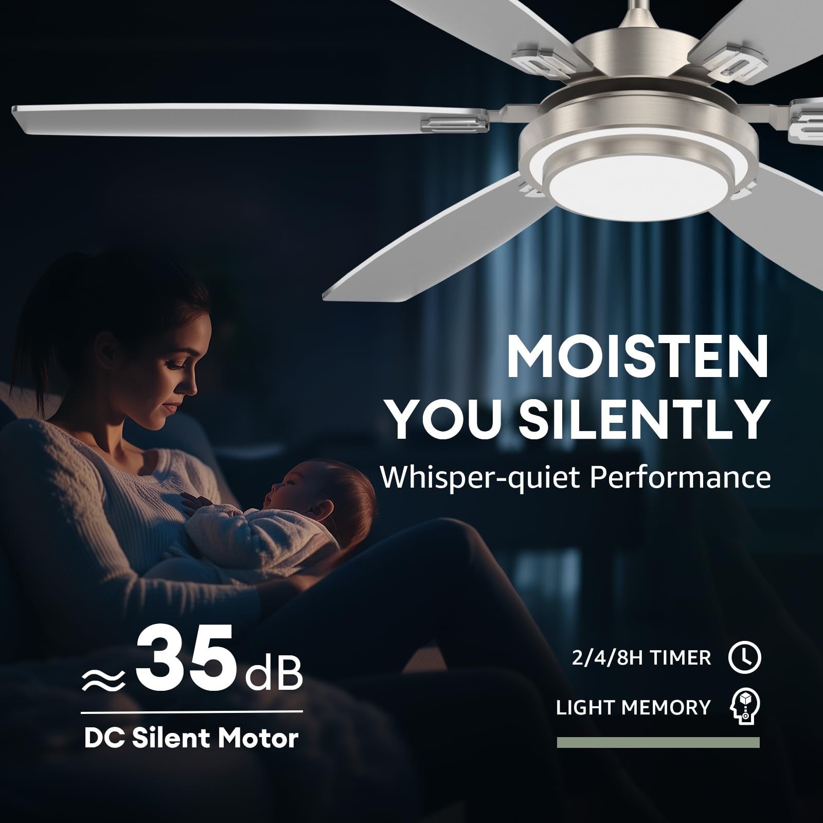 60 Inch Large Ceiling Fans With Lights And Remote Control For Living Room, Modern Nickel Ceiling Fan With Quiet Reversible Dc Mo