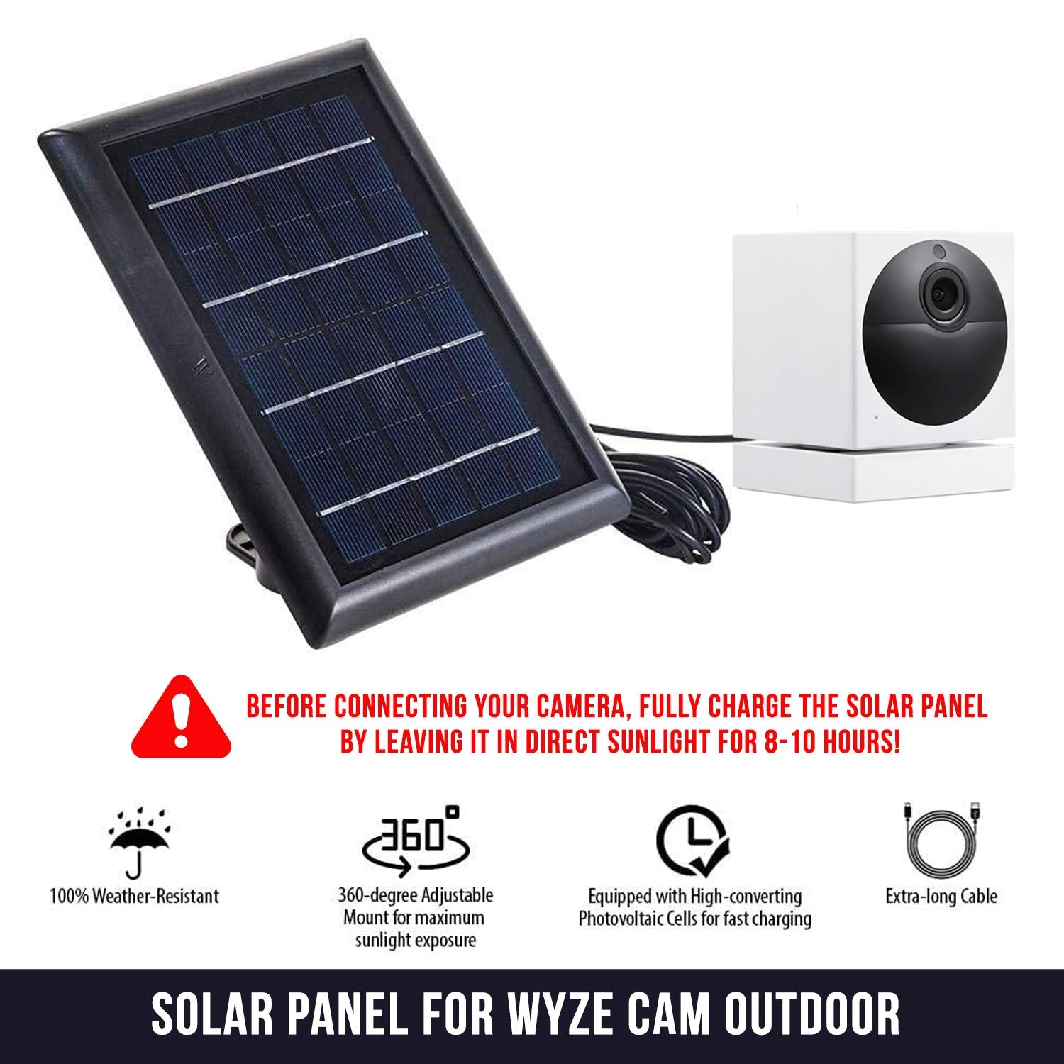 Wasserstein Solar Panel Compatible With Wyze Cam Outdoor   Power Your Surveillance Camera Continuously With 2W 5V Charging (3 Pa