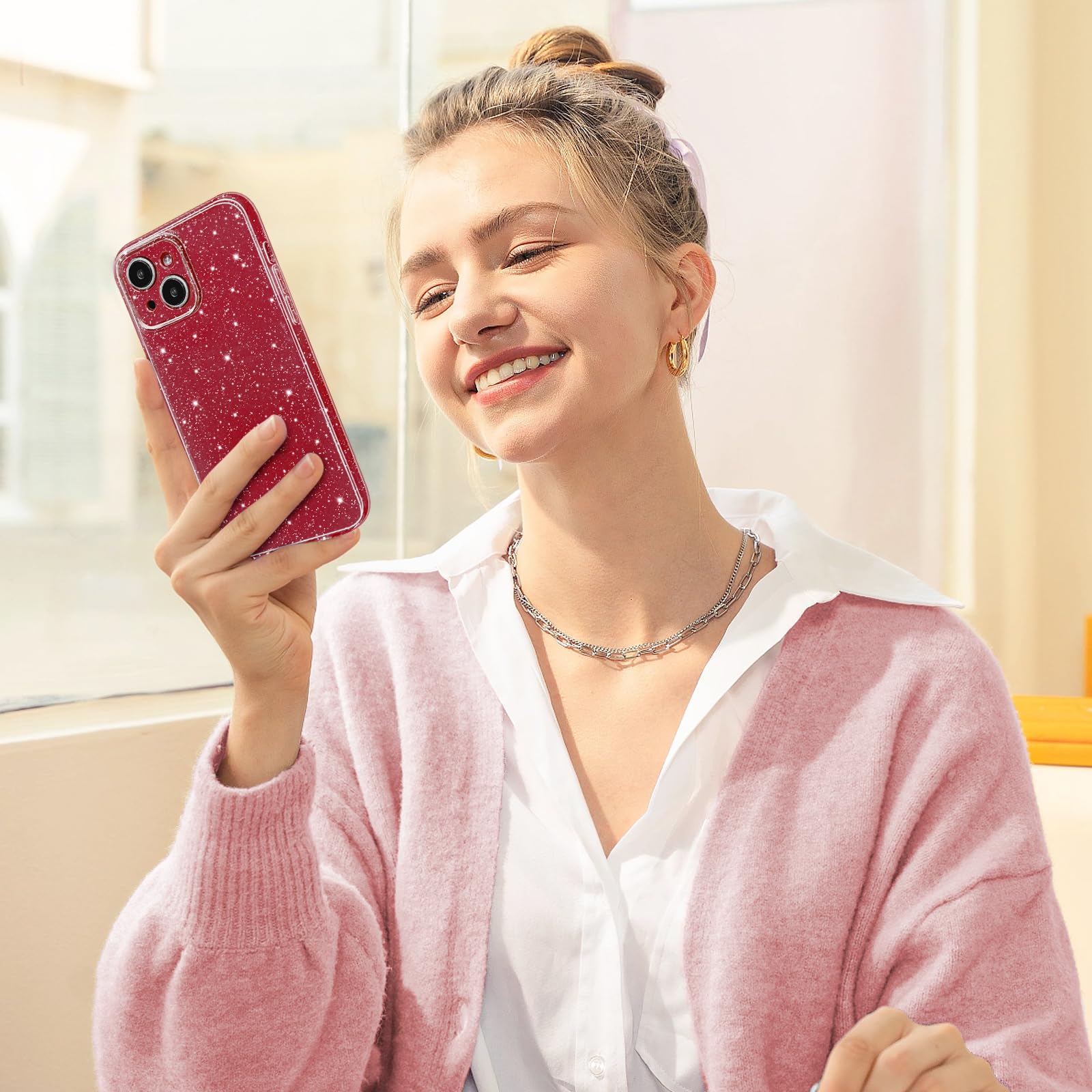 Hython Case For Iphone 14 Case Glitter Cute Sparkly Shiny Bling Sparkle Phone Cases 6.1'', Thin Slim Fit Soft Tpu Bumper Shockpr