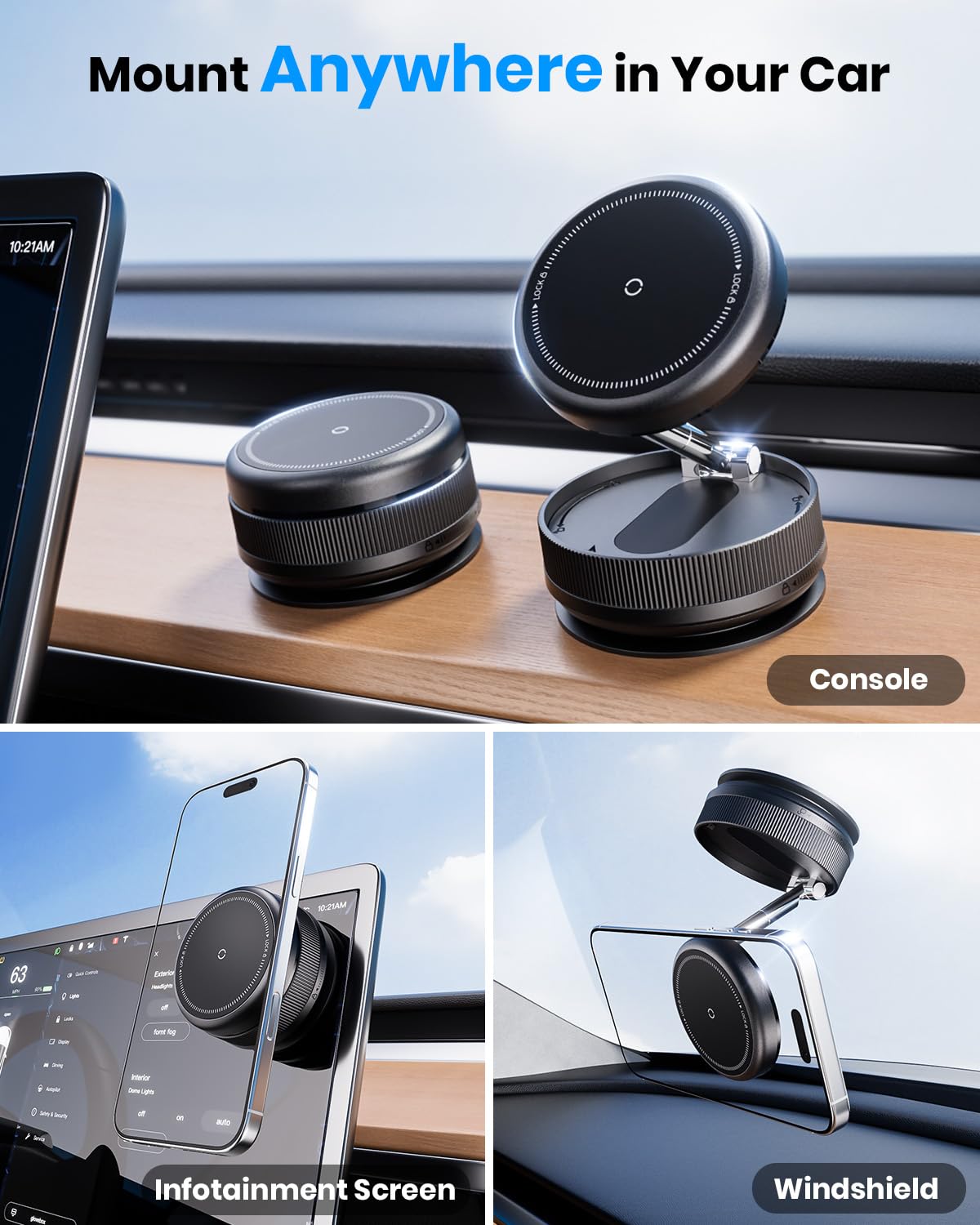 2026 Upgraded 360 Vacuum Magnetic Car Phone Holder For Magsafe [78+Lbs Strongest Suction & 2400Gf Strongest Magnetic], Adjustabl