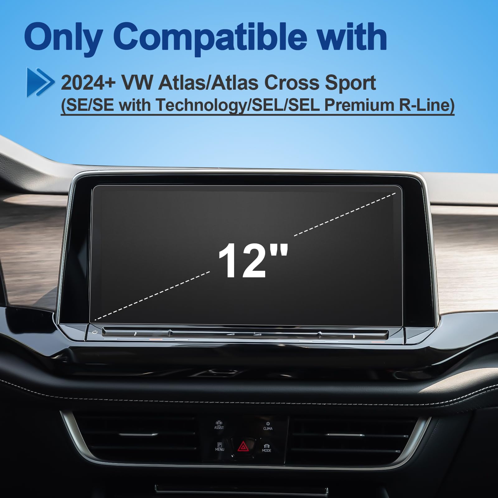 Coleya Anti Glare Matte Screen Protector For 2024 Atlas/Atlas Cross Sport (Se/Se With Technology/Sel/Sel Premium R Line) 12In Di