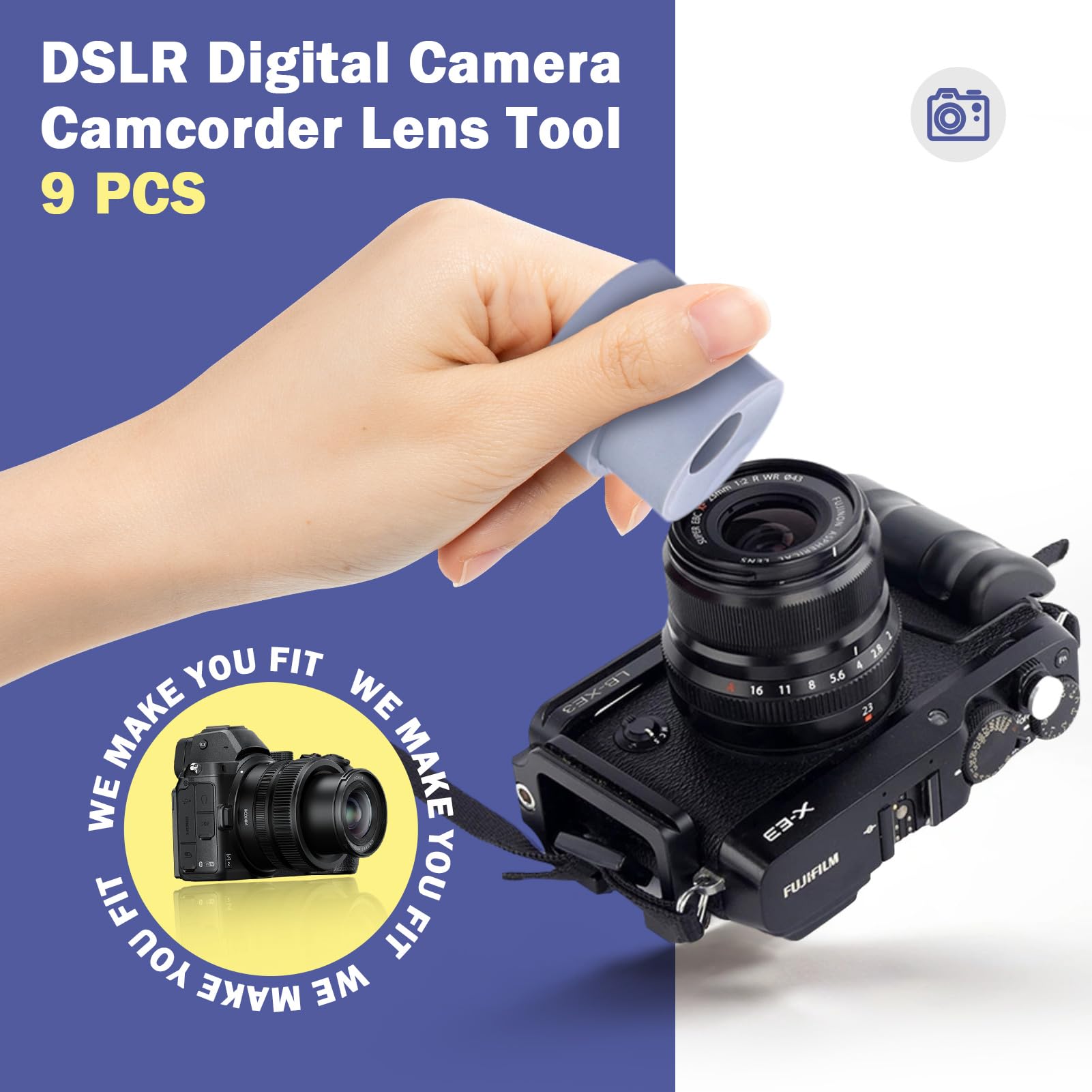 Yoidesu Dslr Digital Camera Camcorder Lens Tool, 9Pcs Lens Remover Ring, Rubber Repair Removal Kit, 8 83Mm Camcorder Lens Calibr