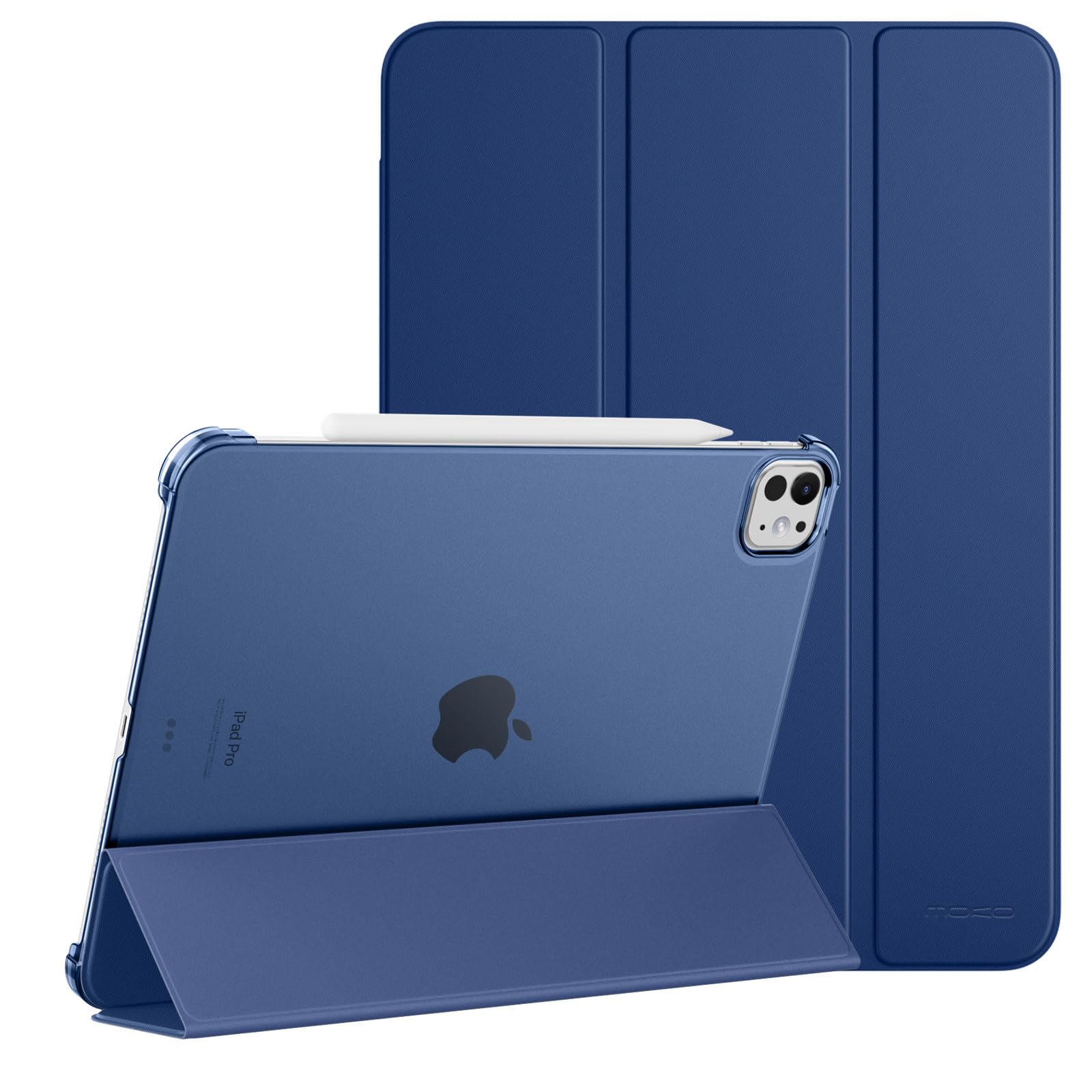 MoKo for iPad Pro 11 Inch Case M4 2024 (5th Gen), Ultra Slim Stand Case with Hard PC Translucent Back Shell Cover for iPad Pro 11'' 2024 Model (A2836/A2837/A3006), Support Apple Pencil Pro, Navy Blue