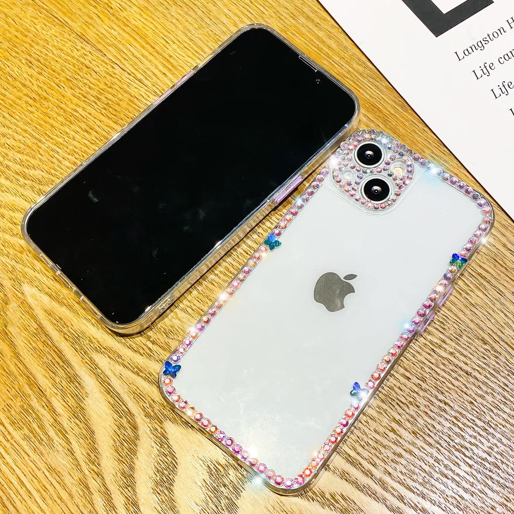 Banailoa Bling Iphone 14 Plus Case For Women,Clear Glitter Cute Case With Rhinestones Diamond Soft Tpu Camera Lens Protective Gi
