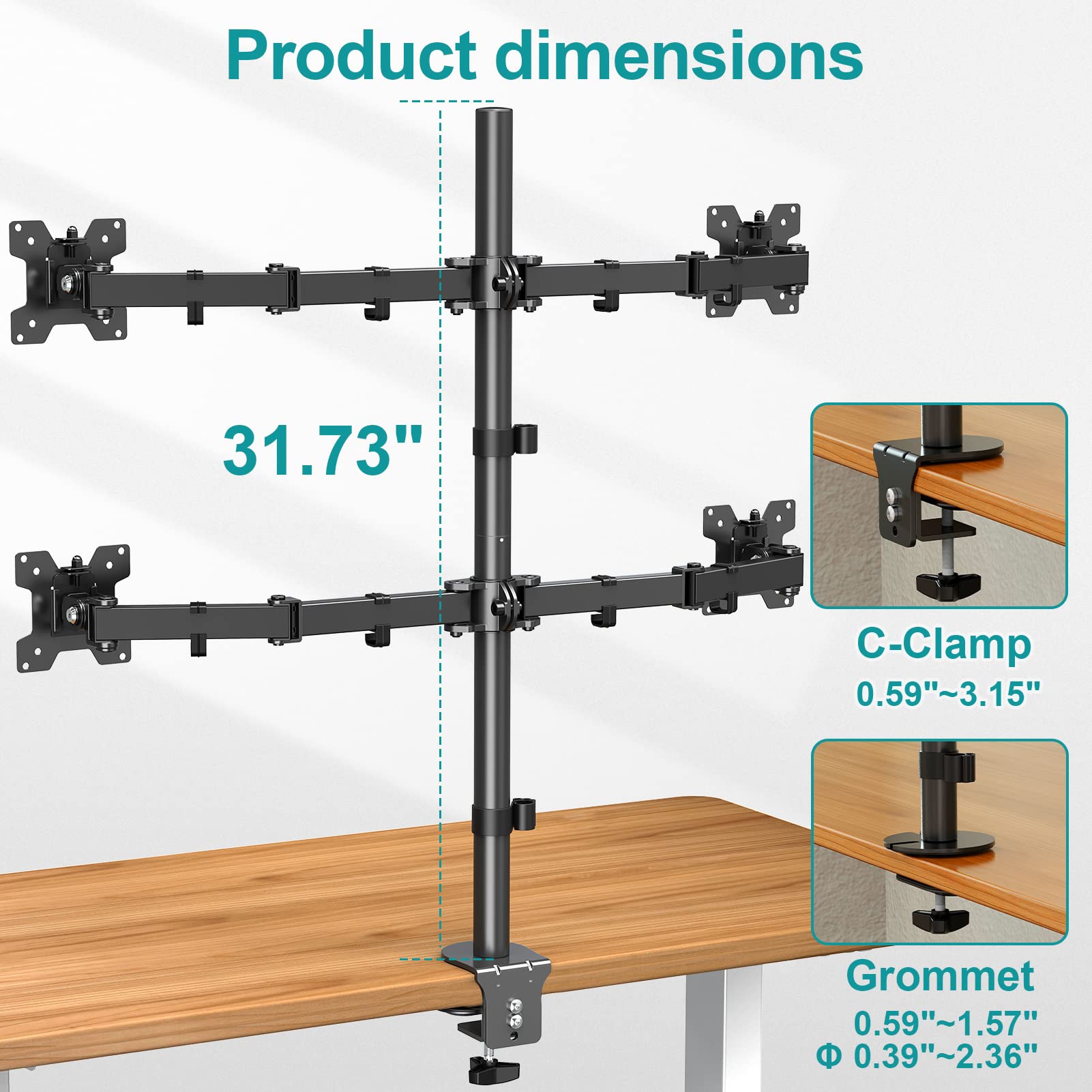 Mount Pro Quad Monitor Stand, 4 Monitor Mount For 13 To 32 Inch Computer Screens, Hold Up To 17.6Lbs Each, Fully Adjustable Stac
