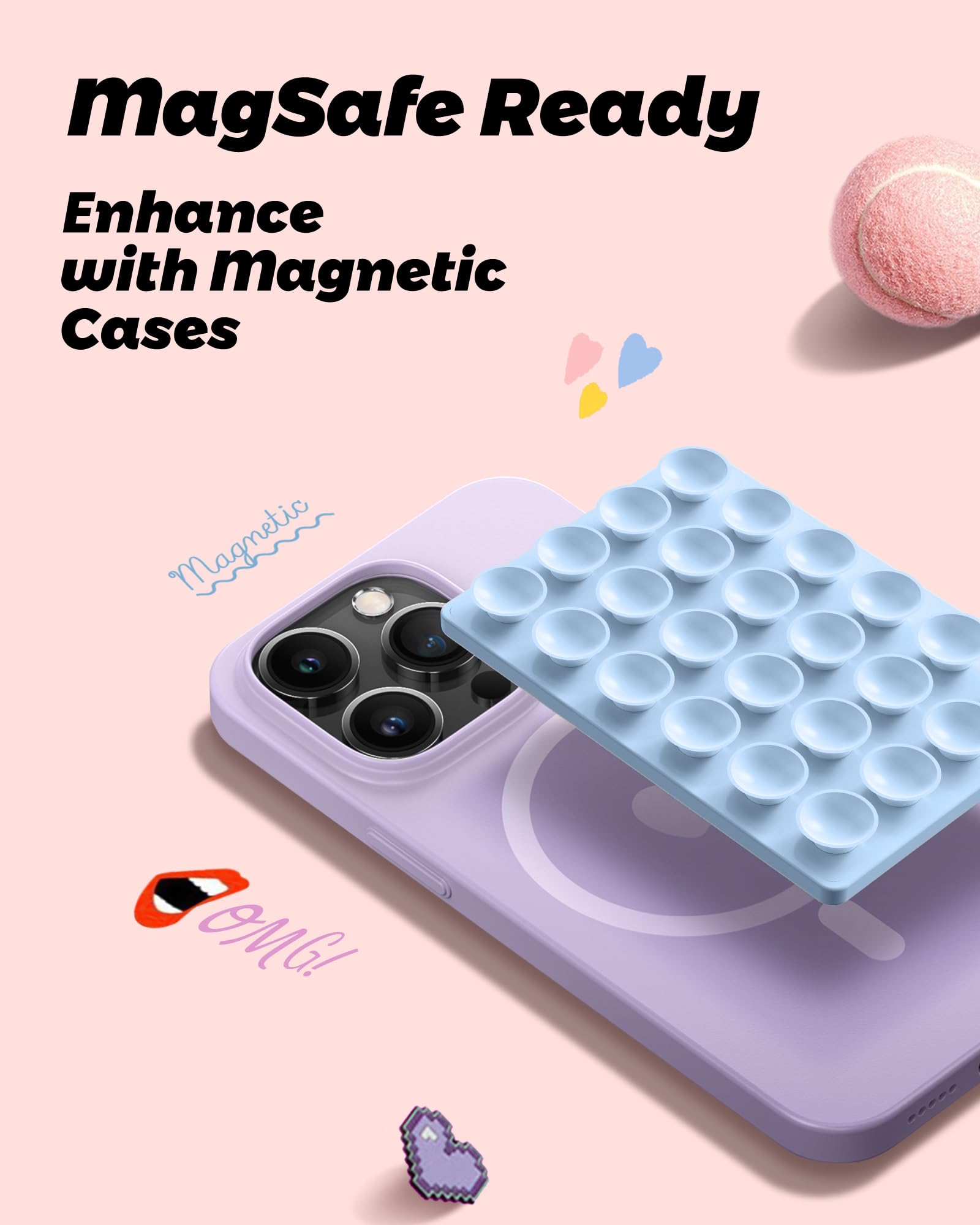 Amband Magnetic Suction Phone Grippy For Magsafe Case, Silicone Cup Sticky Mount For Iphone 12/13/14/15/16 Pro Max/Pro/Plus/Mini