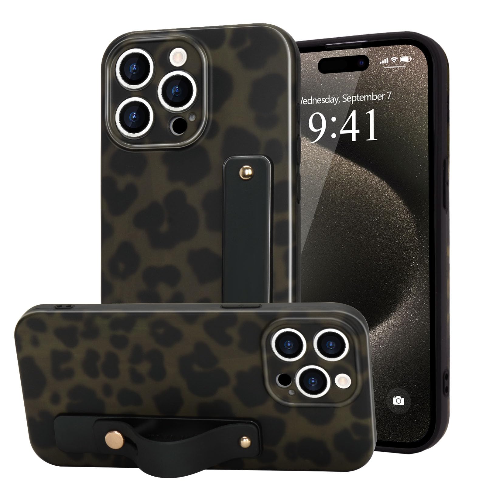 LAPOPNUT for iPhone 13 Pro Case with Wrist Strap, Cheetah Leopard Tortoise Shell Print Shockproof Soft TPU Protective Case Women