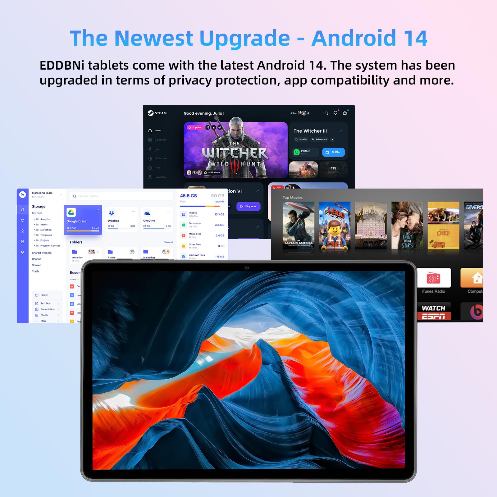 Tablet 10.1 Inch, Android 14 Tablets 9(3+6) Gb Ram 64Gb Rom 1Tb Expand, 1280X800 Ips Hd Touchscreen,6000Mah Battery, Bluetooth,