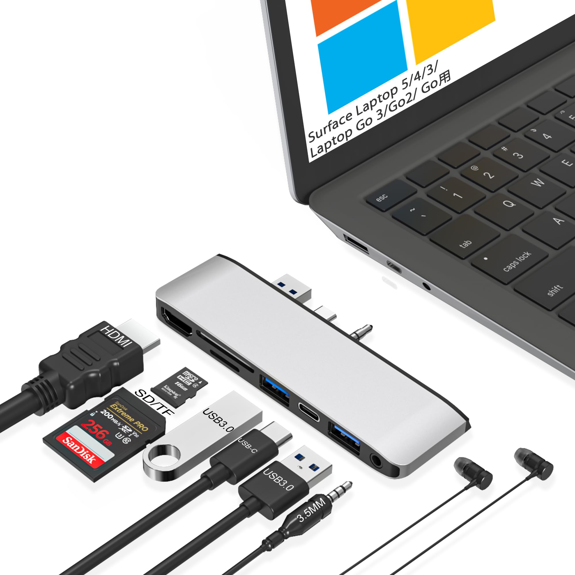 Surface Laptop 5/4/3 Hub Docking Station, Surface Laptop Accessories (4K@30Hz Hdmi +2*Usb 3.0 +Usb C +Sd/Tf Card Slot +3.5Mm Aud