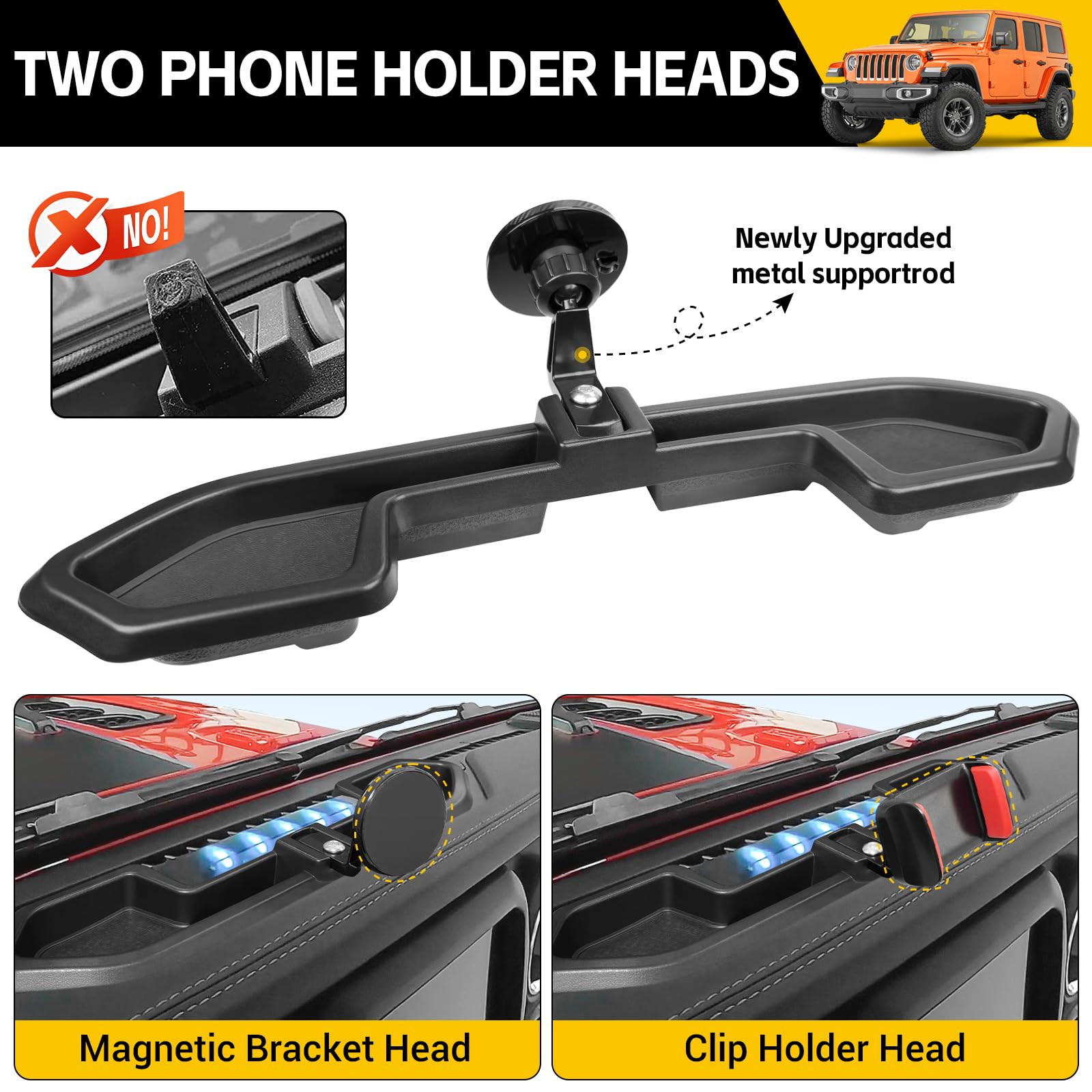 Jtyzsm Magnetic Phone Mount For 2021-2023 Jeep Wrangler Jl 4Xe Multi-Mount Car Phone Holder Dash Tray System Kit Strong Magnet D