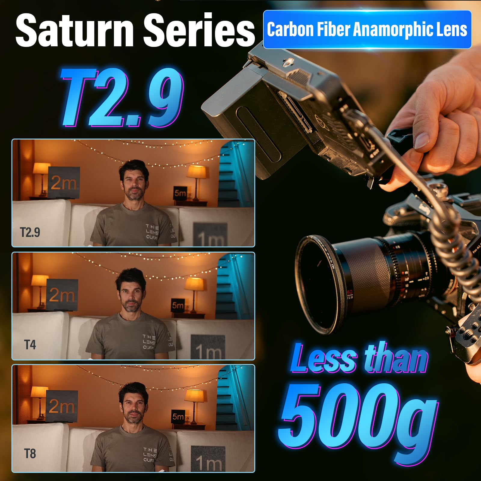 Sirui Saturn 50Mm T2.9 1.6X Full Frame Carbon Fiber Anamorphic Lens, Cine Lens For Rf Mount Cameras, Less Than 500G (Blue Flare)