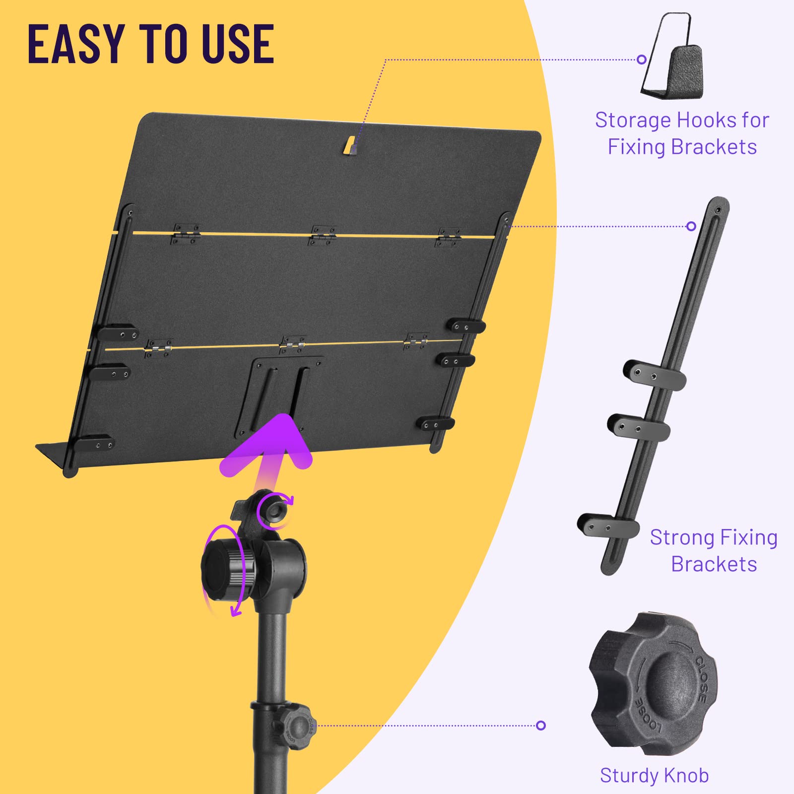 Cahaya Foldable Sheet Music Stand With Tri Fold Panel Portable Music Stand With Carrying Bag Matte Frosted Metal Material Sturdy