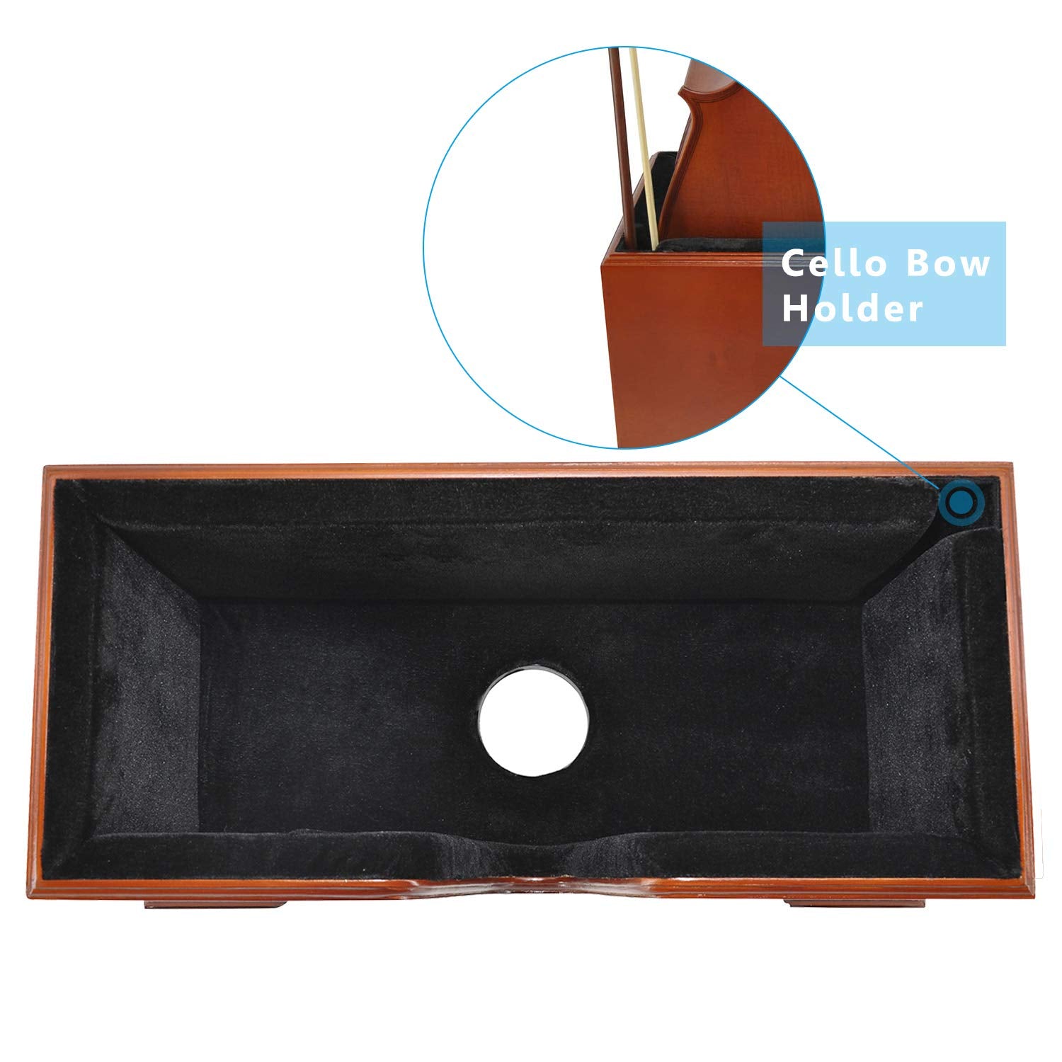 Aileen Stc02 4/4 Full Size Burgundy Wooden Cello Box Stand, Black Premium Velvet Plush Interior Including Bow Holder With Anti-S