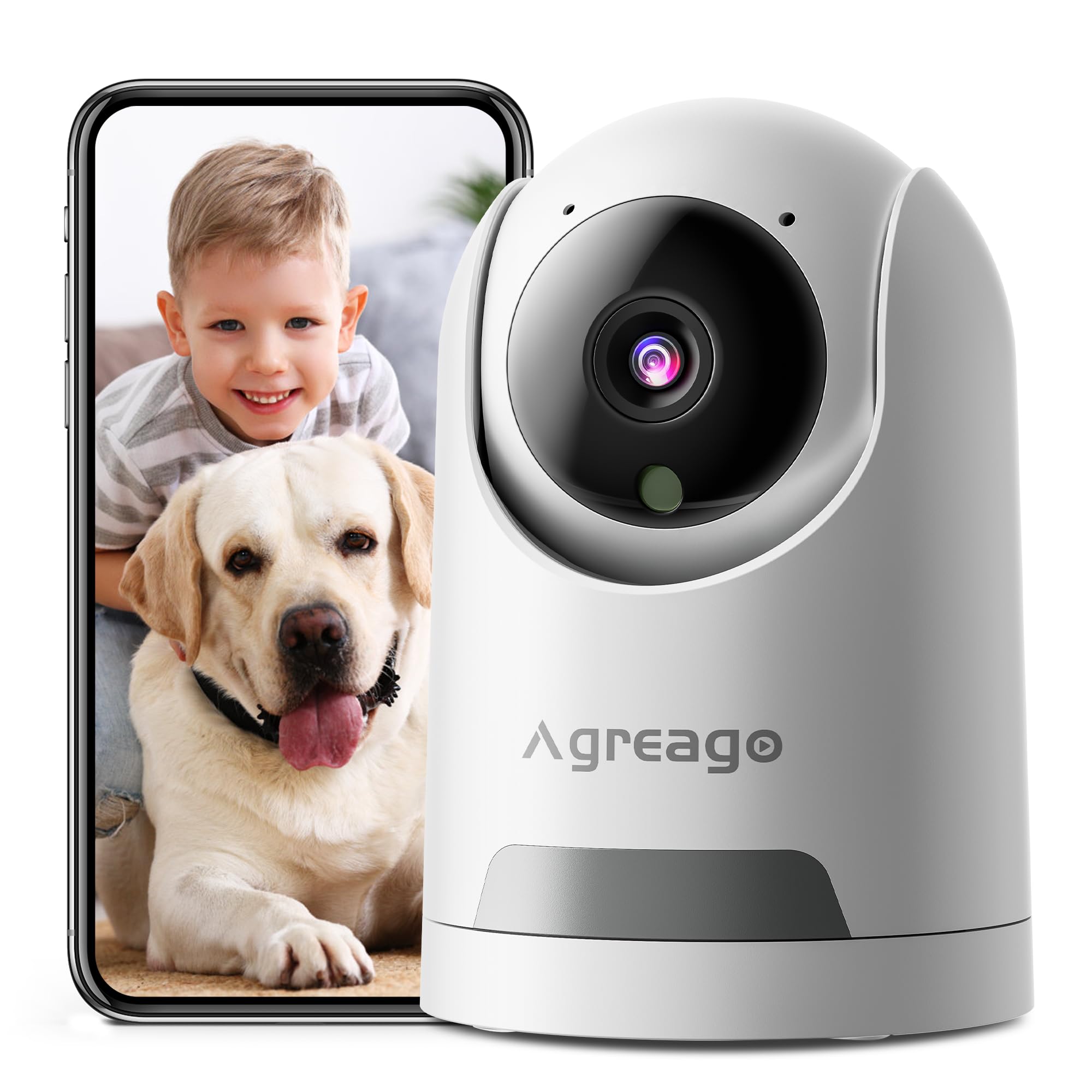 Agreago Indoor Security Camera,2.5K 4Mp Hd Pan/Tilt Dog Camera,2.5Ghz With Night Vision,Motion Detection For Baby And Pet Monito