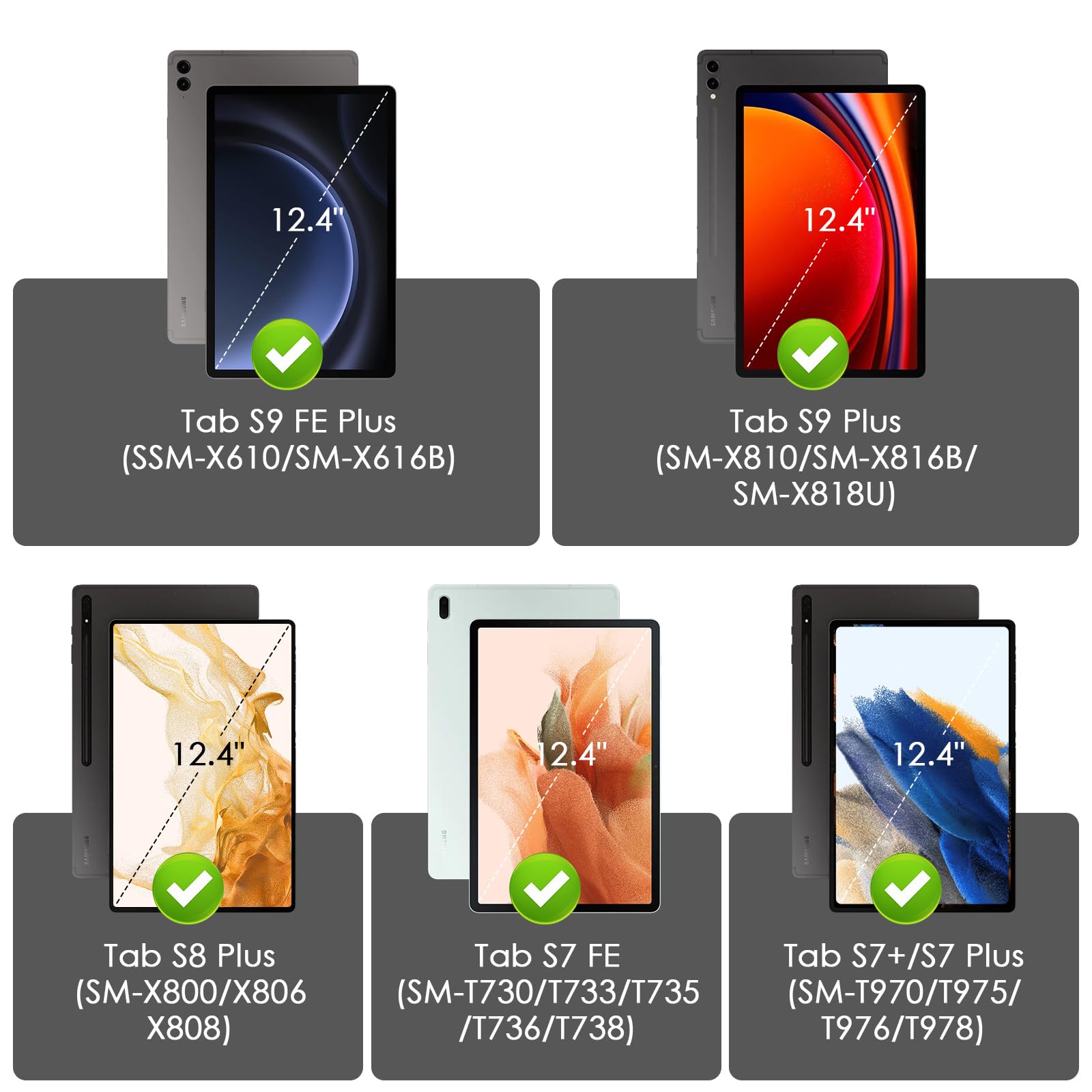 Lama Backlit Keyboard Case With Mouse Set For 12.4 Inch Samsung Galaxy Tab S9 Fe Plus/S9 Plus/S8 Plus/S7 Fe/S7 Plus, Detachable