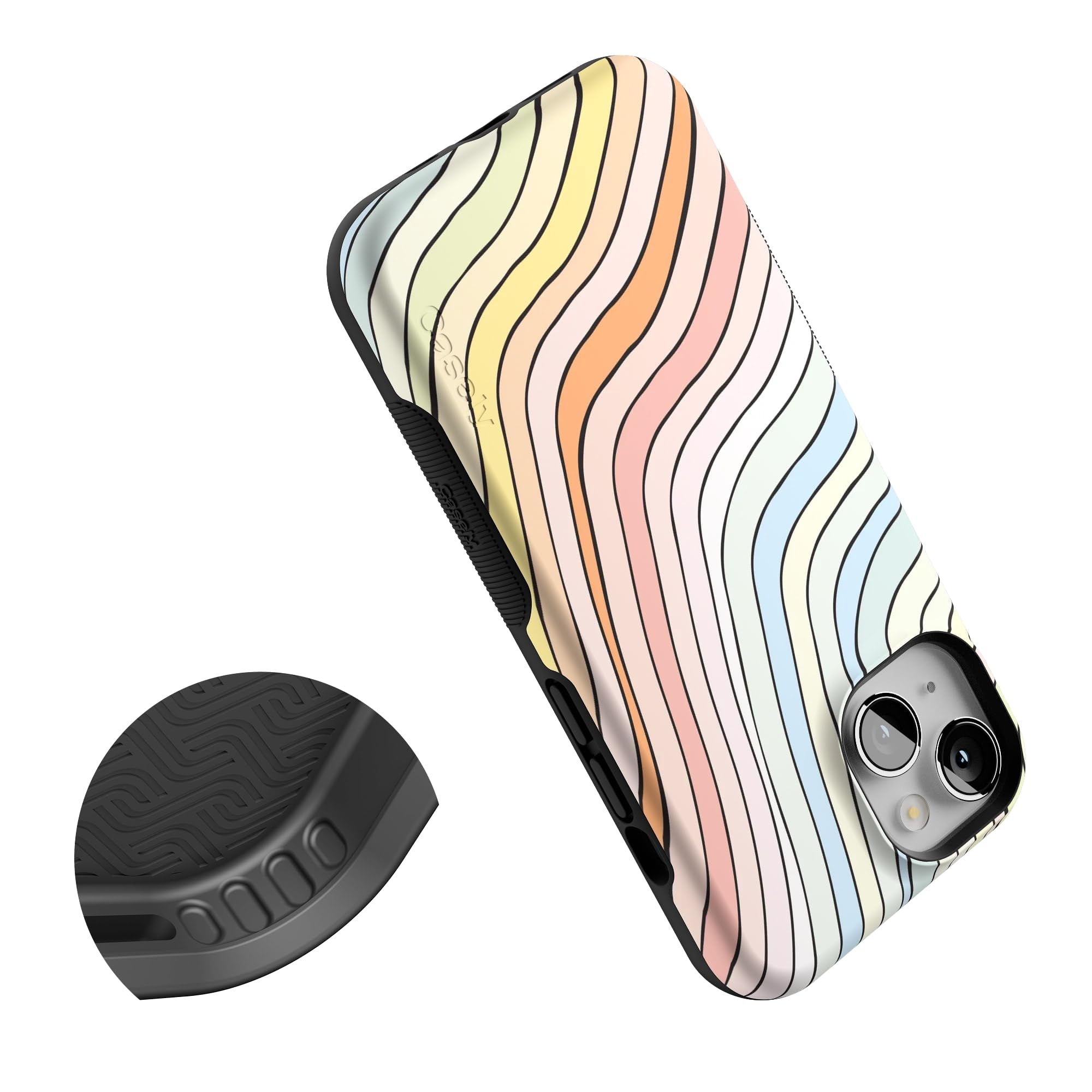 Casely Iphone 14 Case | Ride The Wave | Pastel Rainbow Lined | Compatible With Magsafe | Bold Protective Design