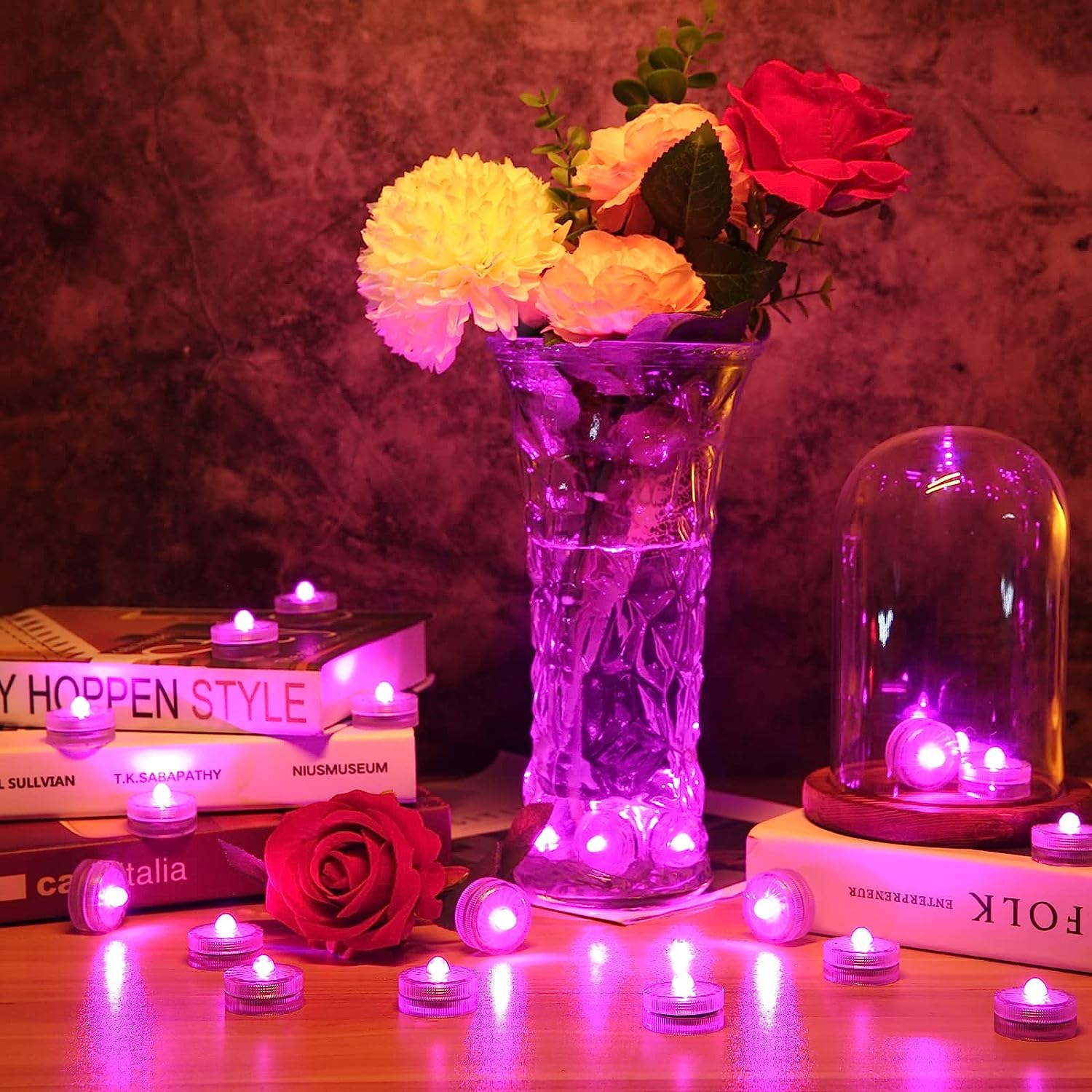 Hl Submersible Led Lights,Pink Small Led Light,100 Hours Waterproof Flameless Led Lights Battery Powered For Wedding Home Vase F