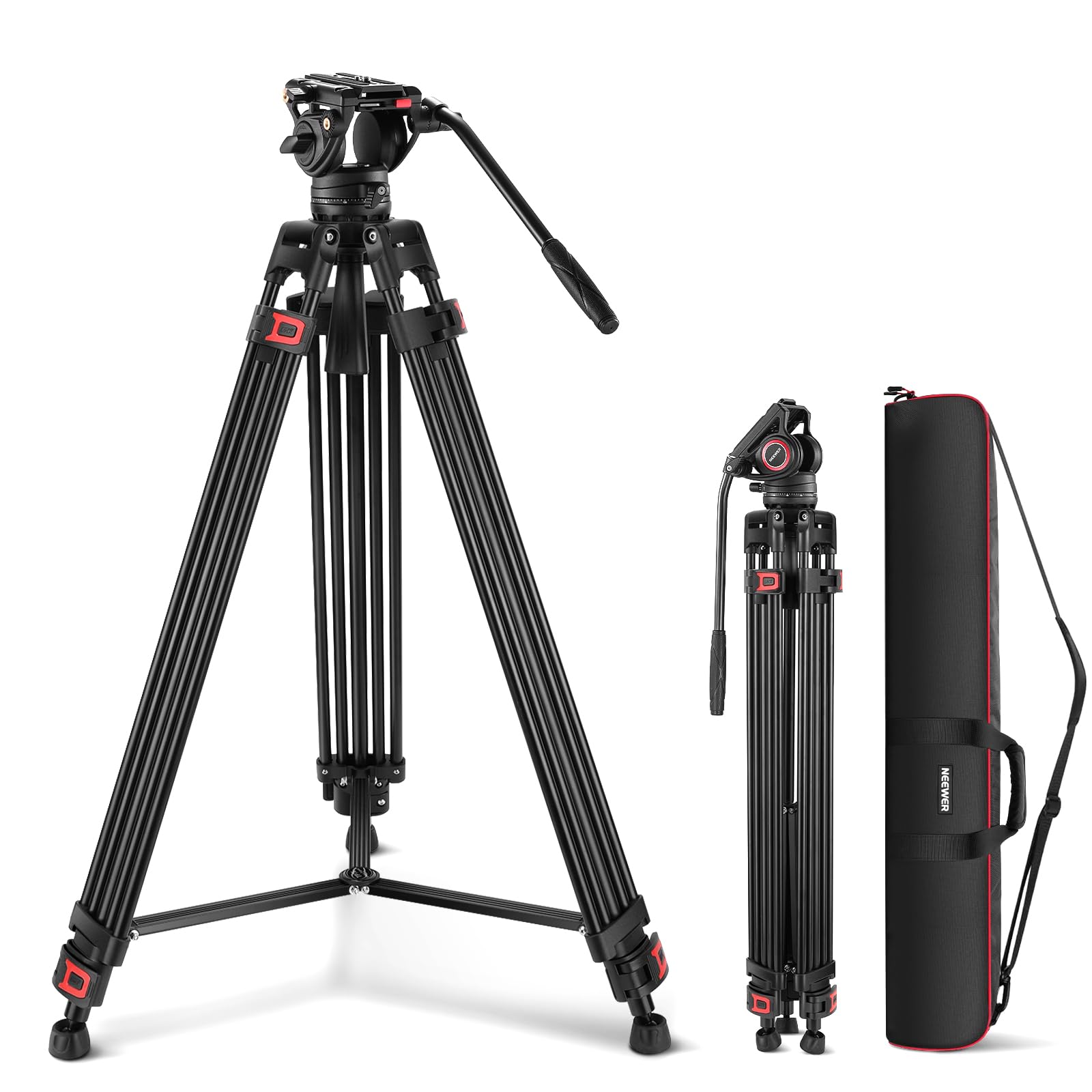 Neewer 74'' Video Tripod With Fluid Head, Qr Plate, Aluminum Heavy Duty Camera Tripod Professional For Dslr Cameras Camcorders, 