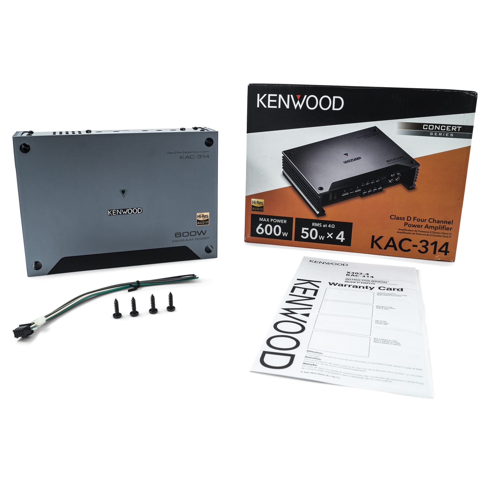 Kenwood Kac 314 4 Channel Concert Series Car Stereo Amplifier With 50W X 4 @ 4Ohms, 75W X 4 @ 2Ohms, 600W Maximum Power