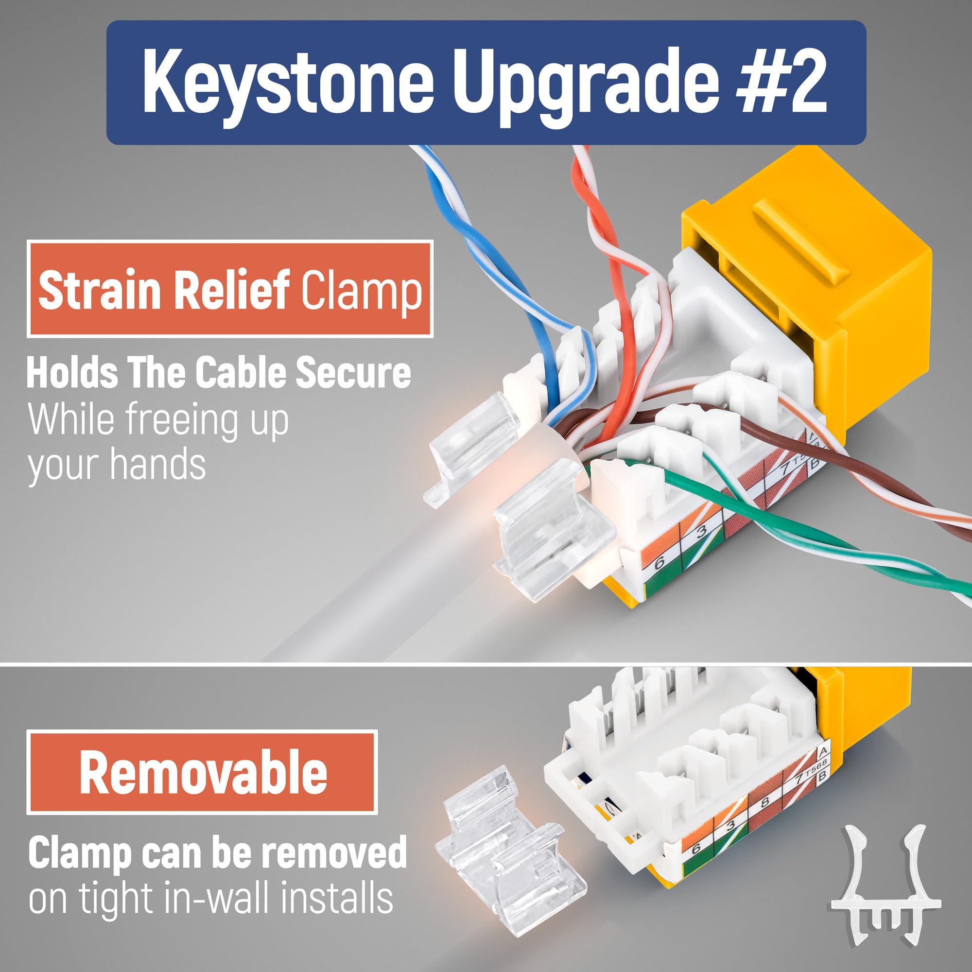 Everest Media Solutions 45 Angled Cat6A Keystone Jack In Yellow   Slim Profile, Utp Rj45 Female Ethernet Connector   Compatible