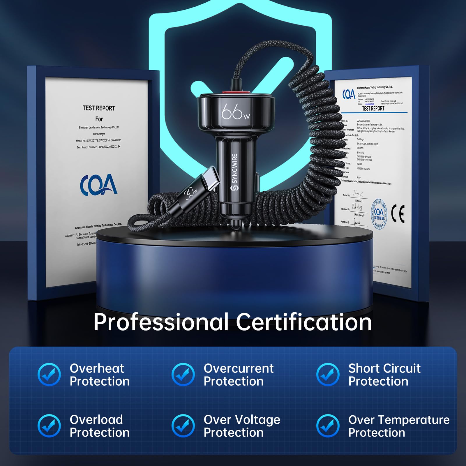 Syncwire Usb C Car Charger With [Battery Leakage Prevention] 66W Super Fast Car Adapter With Pd & Qc 3.0 Built In 6Ft Type C Coi